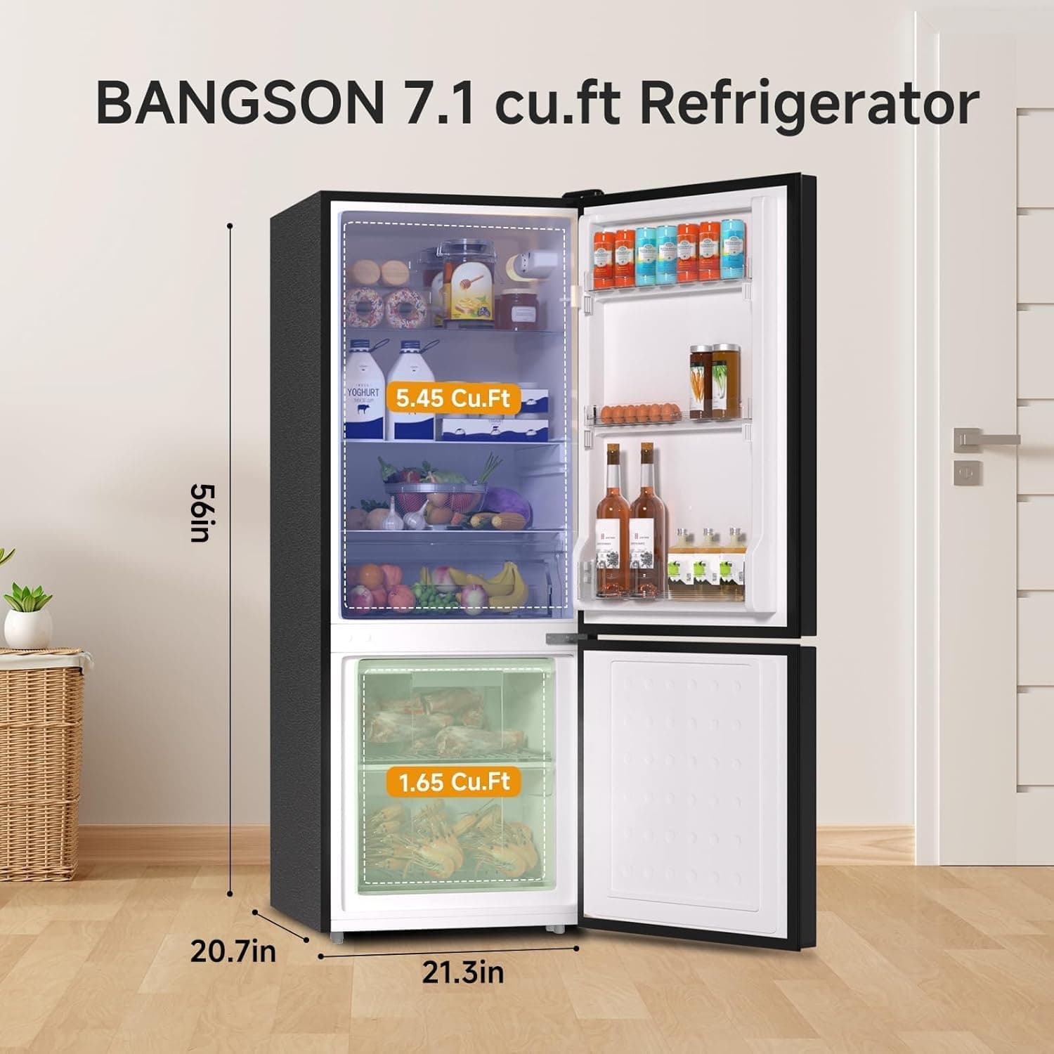 BANGSON 7.1 Cu.Ft Refrigerator with Freezer, Apartment Size Fridge with Bottom Freezer, for Apartment, Office, Kitchen and Garage, Stainless Steel, Silver 7.1 Cu.Ft Stainless Steel Silver - Image 4