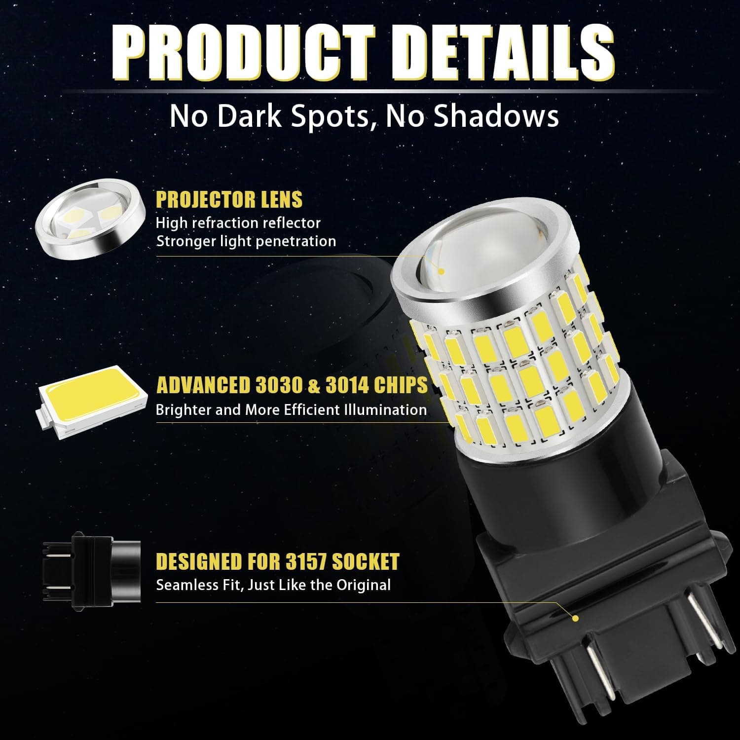 iBrightstar 3157 Bombilla LED Blanca, 4157 3156 Bombillas de Luz de Reversa Súper Brillantes para Luces de Freno Traseras, Luces de Respaldo, Luces de Señal de Giro, Paquete de 2 3157 Blancas - Image 6