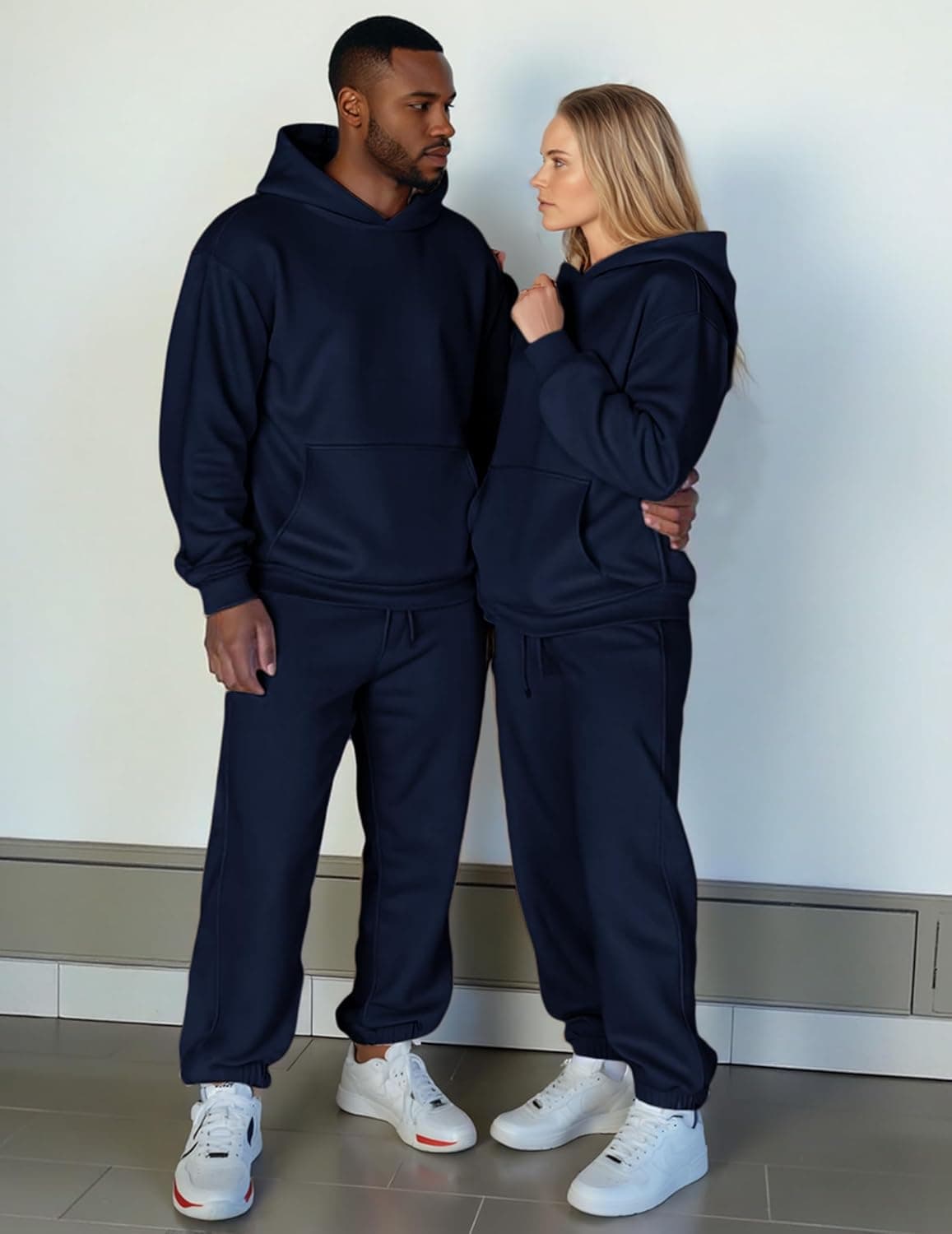 JMIERR Men's 2 Piece Outfits Hoodie Sweatshirt Tracksuit & Joggers Sweatpants Sweatsuit Set X-Large Navy Blue - Image 6
