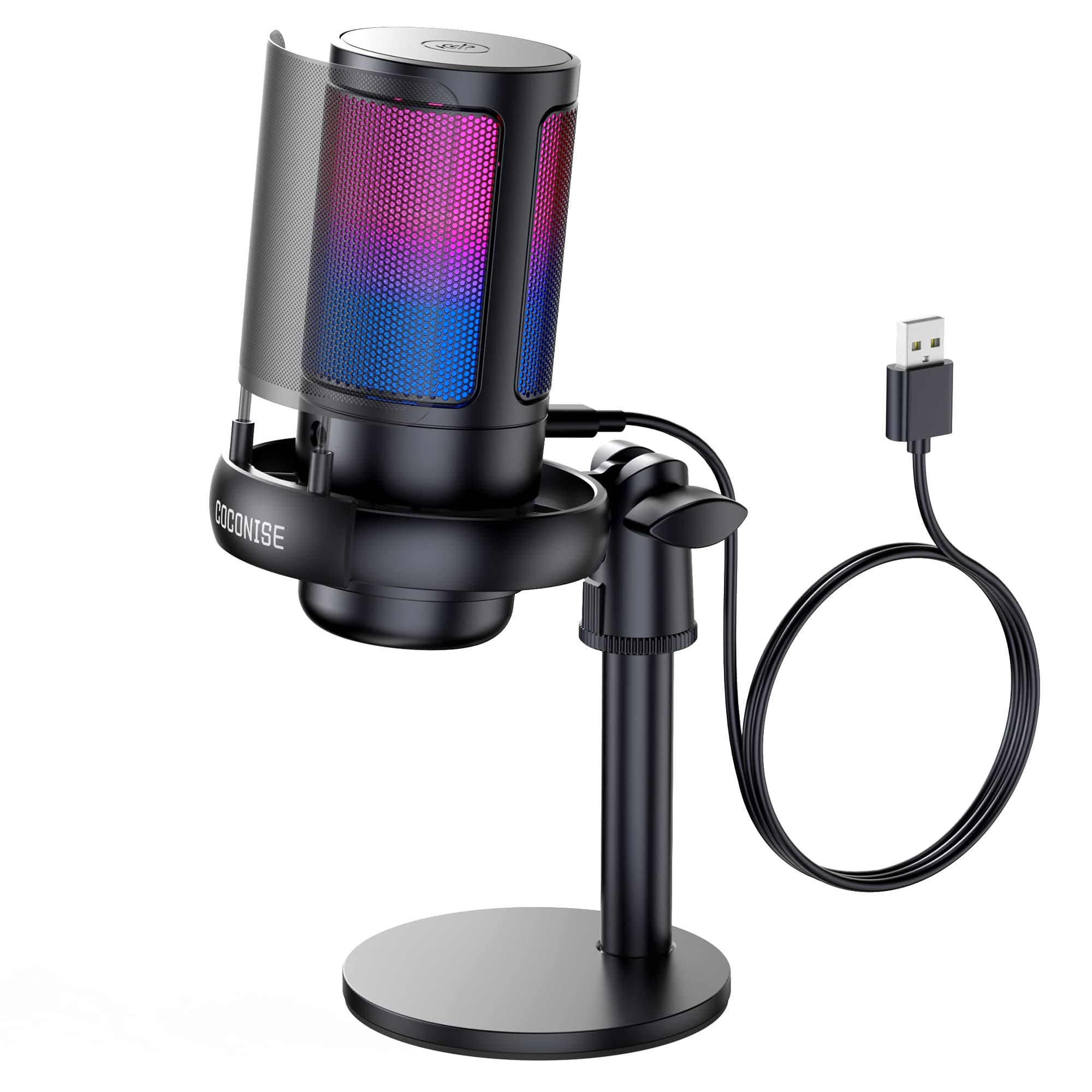 Gaming Microphone for PC: USB Mic for Podcasts Videos & Streaming - Condenser Mic with Quick Mute & Pop Filter - RGB Microphone Gift for Gamer boys - Compatible with PS4/5 & Computer & Laptop With Stand