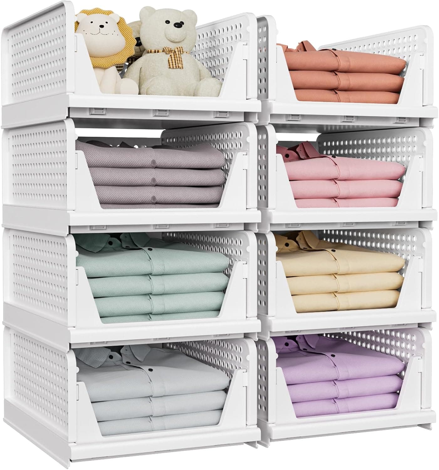 SNSLXH 5 Pack Stackable Closet Storage Basket, Multifunctional & Foldable Closet Organizer for Bathroom Kitchen Laundry Room Wardrobe Storage, Space-Saving Clothes Storage Drawer Organizer, White White 5 Pack - Image 9