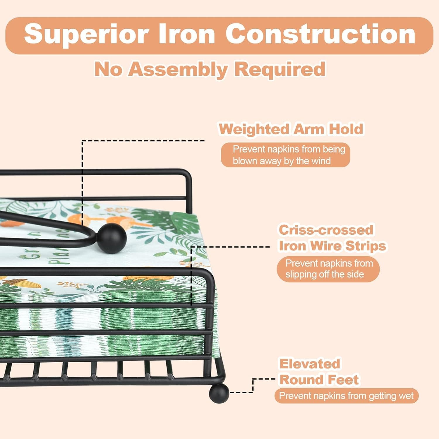 Napkin Holder for Table & Kitchen - Modern Flat Napkin Dispenser for Home & Outdoor Dining, Paper Napkin Holders with Weighted Arm for Easy Access - Keep Your Dining Area Tidy and Organized - Image 4