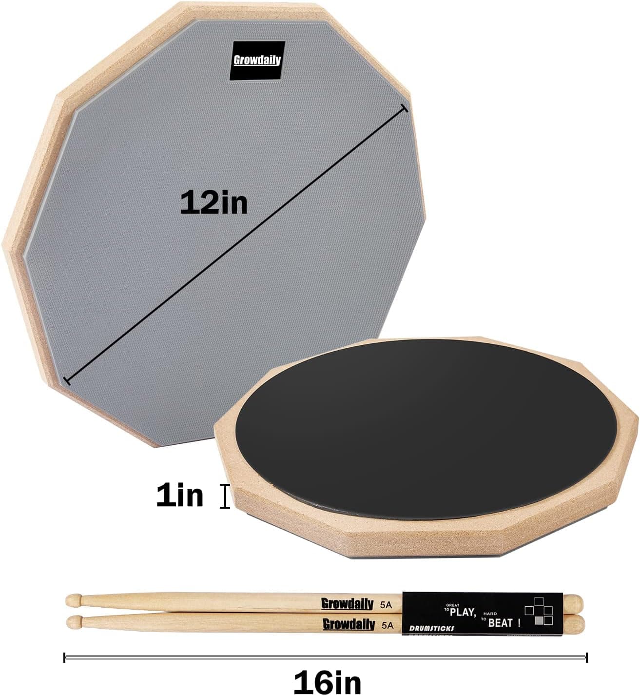 Drum Practice Pad for drumming drum pad and sticks 12 In,Sided With 2 Pairs/4 Maple 5A Drum Sticks & Storage Bag(Gray) - Image 5