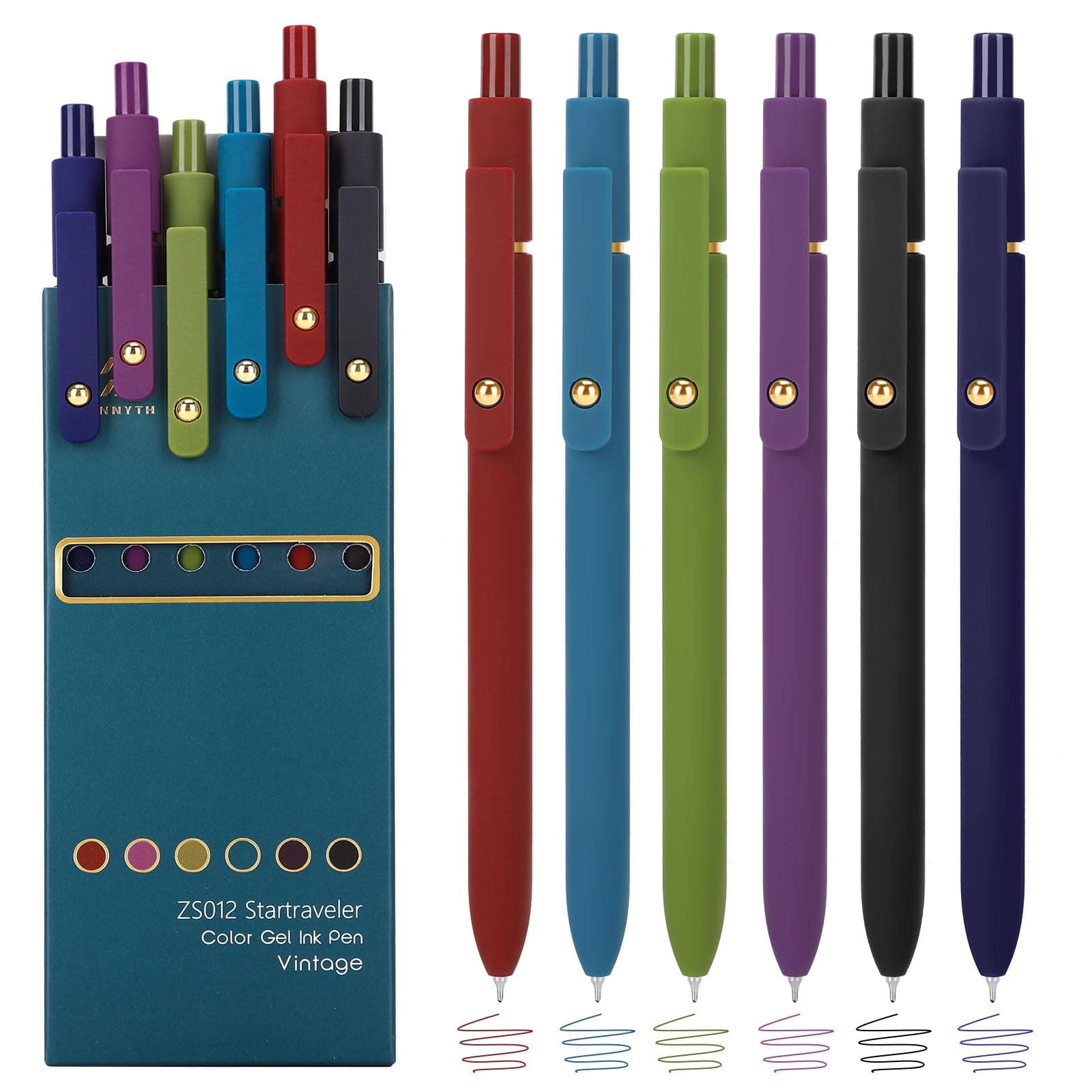 Ddaowanx Colorful Gel Pens, 0.5mm Fine Point Retractable,Multi Colored Pens for Journaling and Sketching,School Supplies,Stuffers for Teens, Gifts for Women (6Pcs-Vintage Colors)