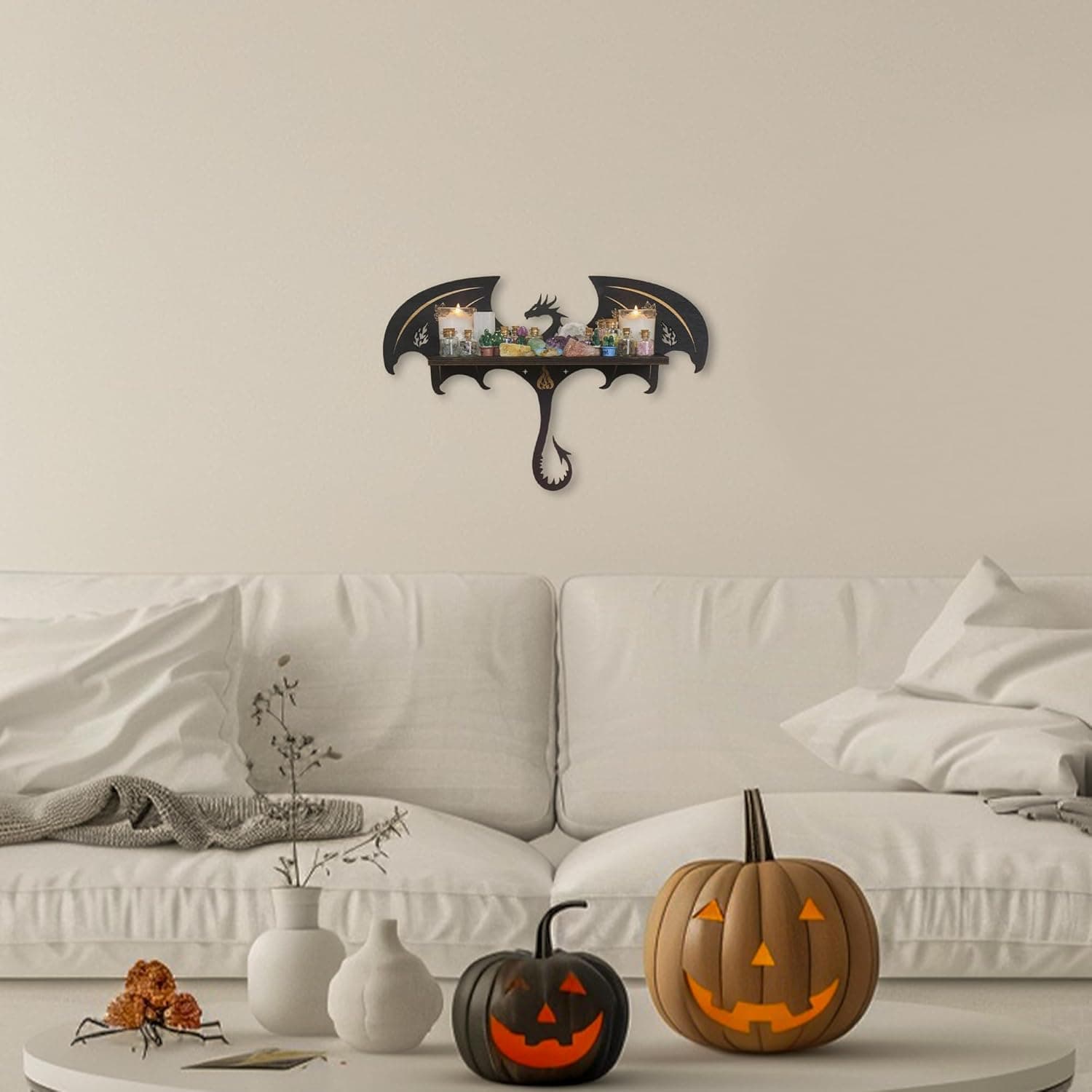 Gothic Evil Dragon Decor Crystal Display Shelf for Wall, Wooden Witchy Shelf Rock Display Case Knick Knack Organizer Trinket Holder, Wall Hanging Shelves for Essential Oil & Nail Polish - Image 5