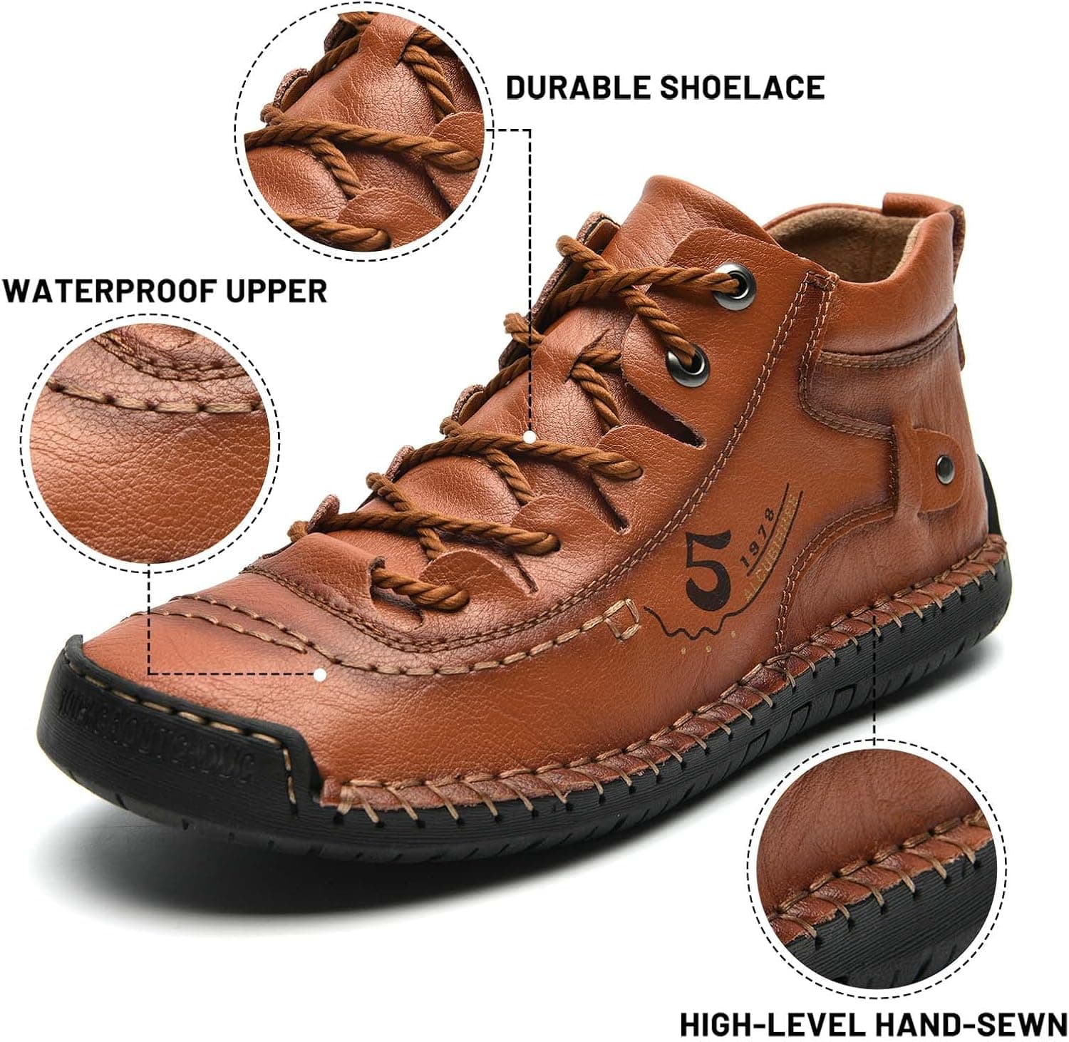 Amazon.com | alcubieree Mens Casual Leather Shoes Ankle Chukka Boots Comfortable Slip On Loafers Walking Driving Shoes | Loafers & Slip-Ons - Image 4
