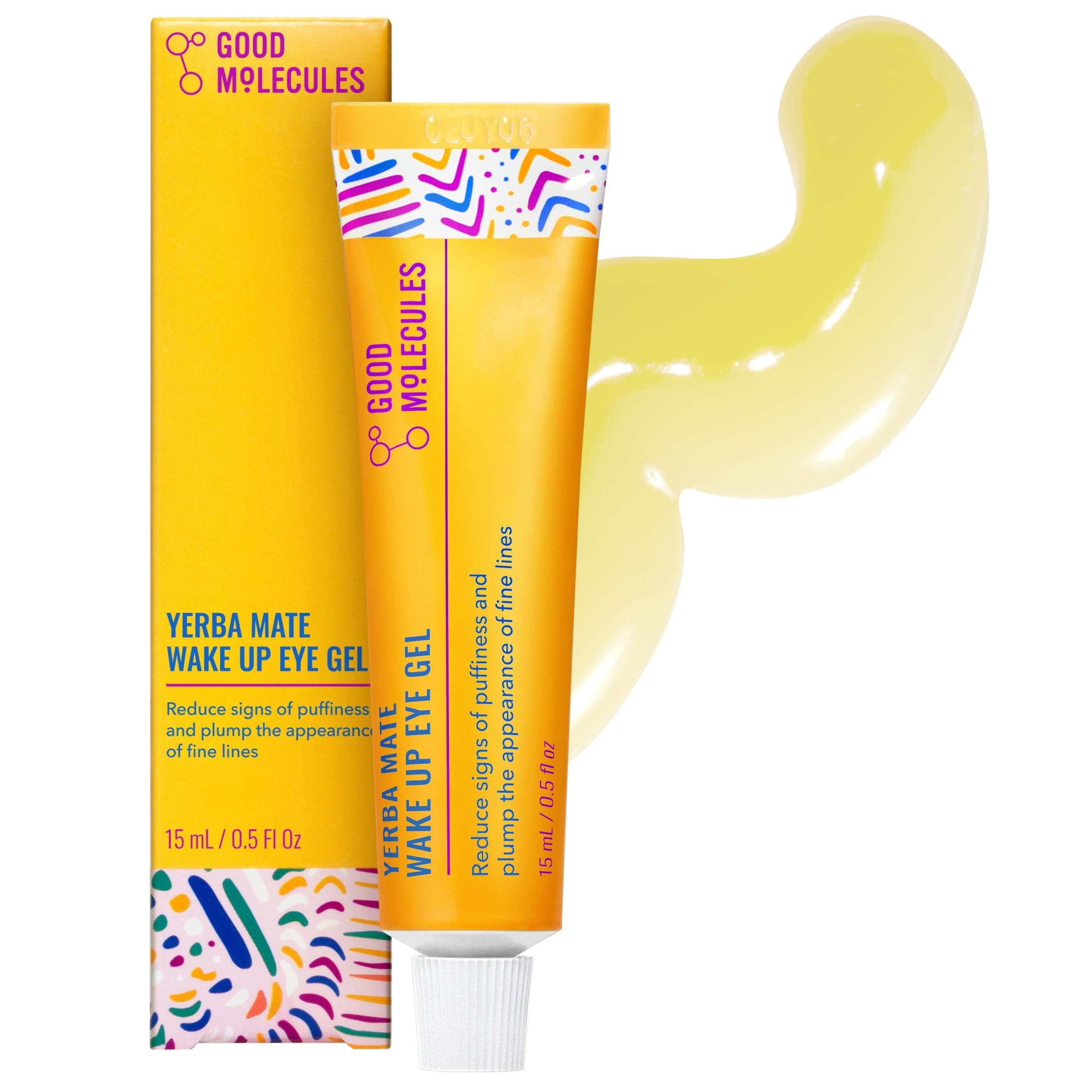 Good Molecules Gel para los Ojos Yerba Mate Wake Up - Crema Hidratante para el Contorno de los Ojos con Ácido Hialurónico y Cafeína - Combate las Ojeras y la Hinchazón - Cuidado de la Piel para la Cara 0.5 Fl Oz (Paquete de 1)