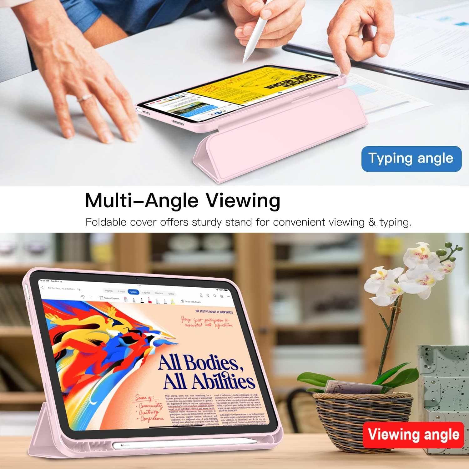 iMieet iPad (A16) Case/iPad 10th Generation Case [11-Inch 2025/10.9 Inch 2022] with Pencil Holder, Trifold Stand Smart Cover with Soft TPU Back,Auto Wake/Sleep(Pink) - Image 4