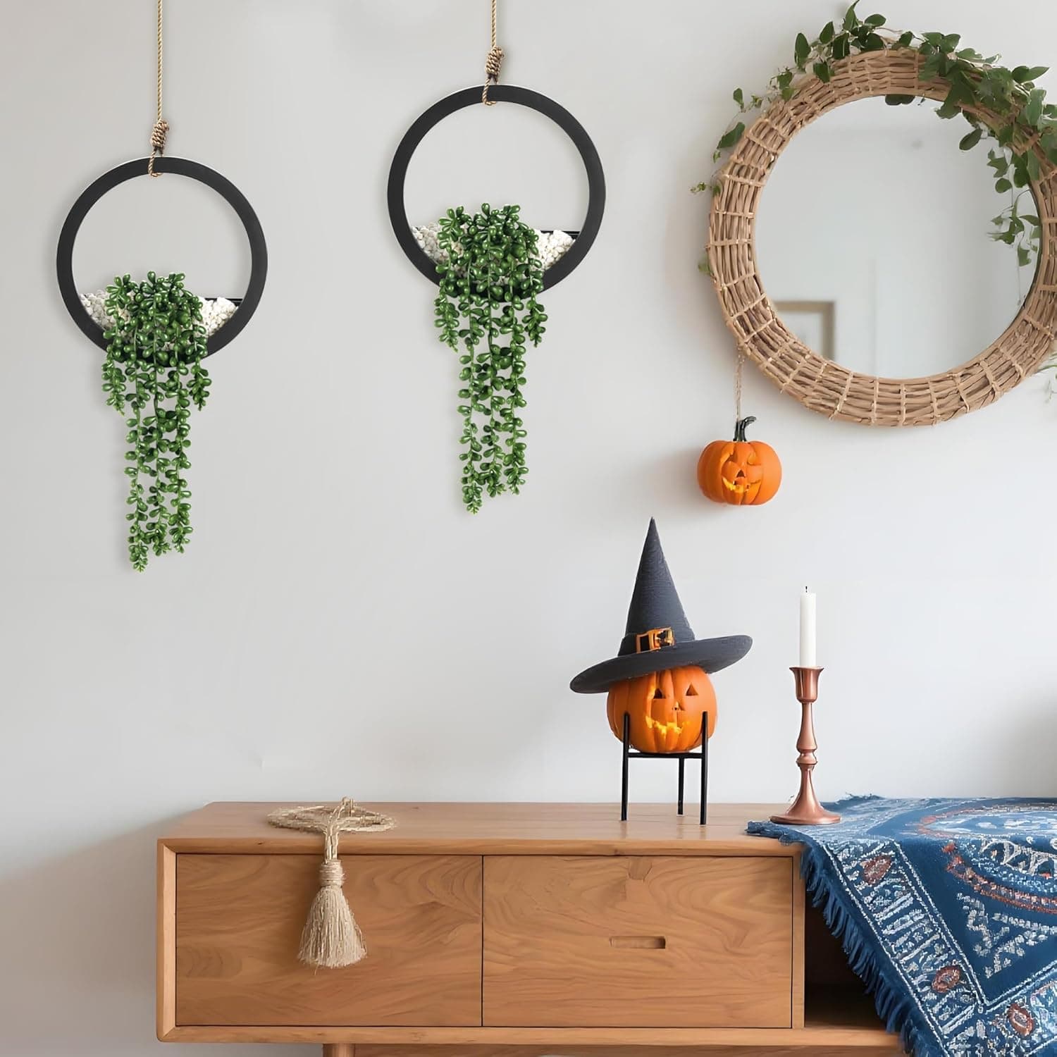 Der Rose 2包假植物悬挂式人造多肉植物，黑色花盆，适合客厅和浴室配饰，波西米亚农舍墙面装饰 - Image 8