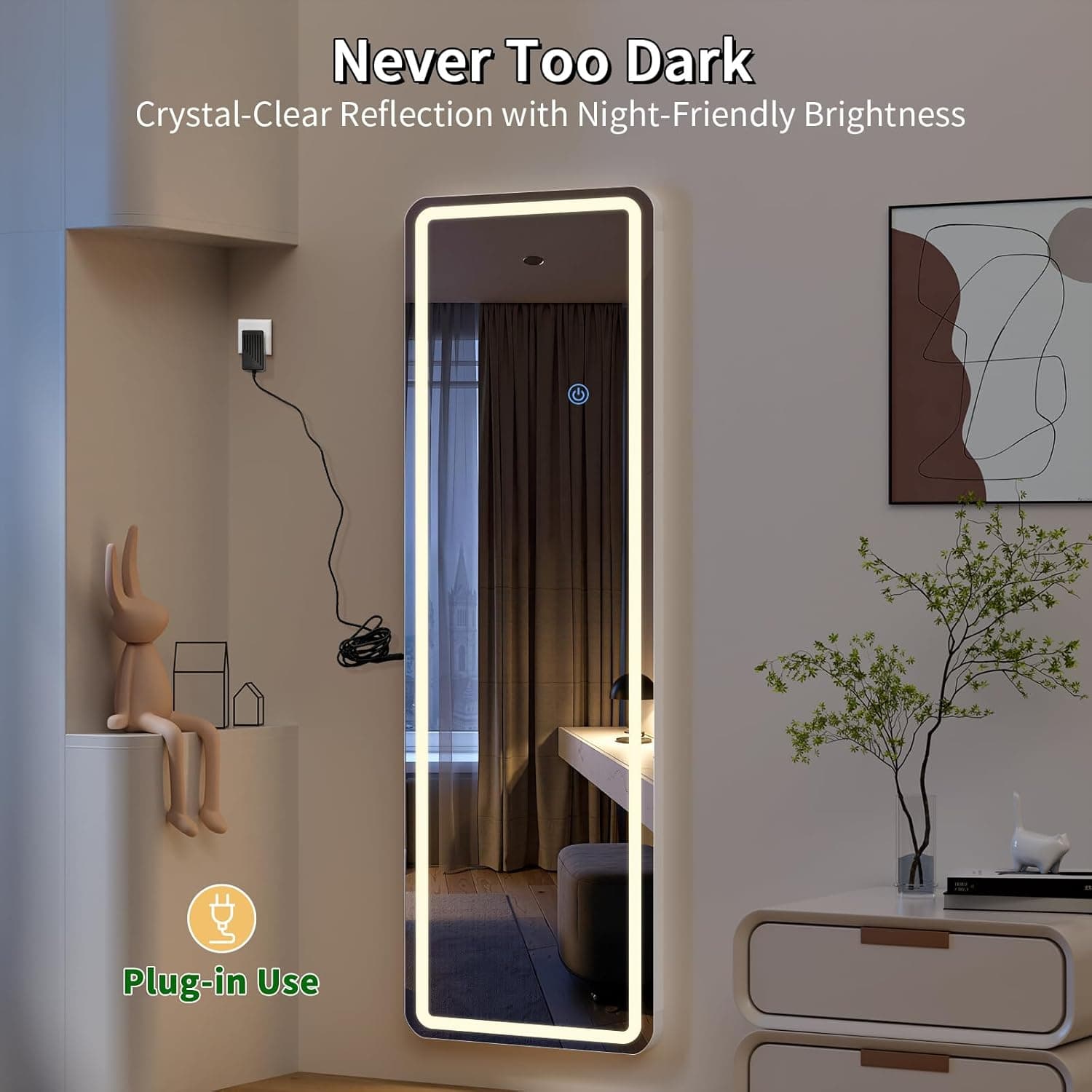 Koonmi Full Length Mirror Door Hanging with LED Lights 48"x16" Hanging Mirror-rectangle 48"L x 16"W - Image 5