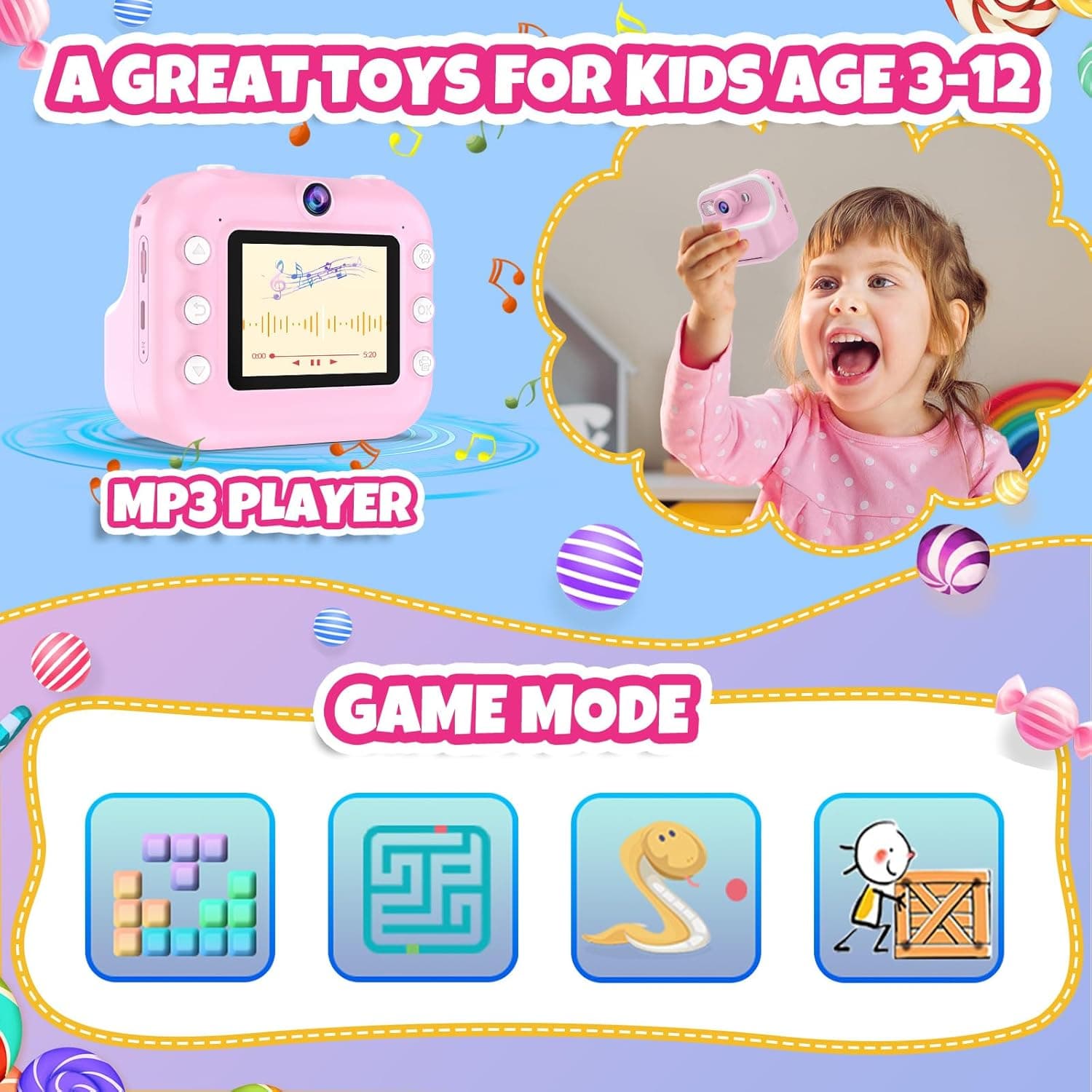 Kids Camera Instant Print,1080P HD Dual Lens Selfie Camera Toys for Girls & Boys Ages 3-12, Instant Photo Printing with 3 Rolls of Paper & 32GB Card, Christmas Birthday Gift for Toddlers (Pink) - Image 8