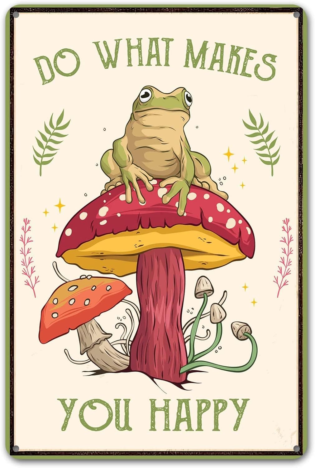 Funny Frog Mushroom Decor Metal Sign: Cute Cottagecore & Forest Decor for Bathroom, Kitchen, Bedroom, and Home, 12 x 8 Inch (247) Beige - Image 2