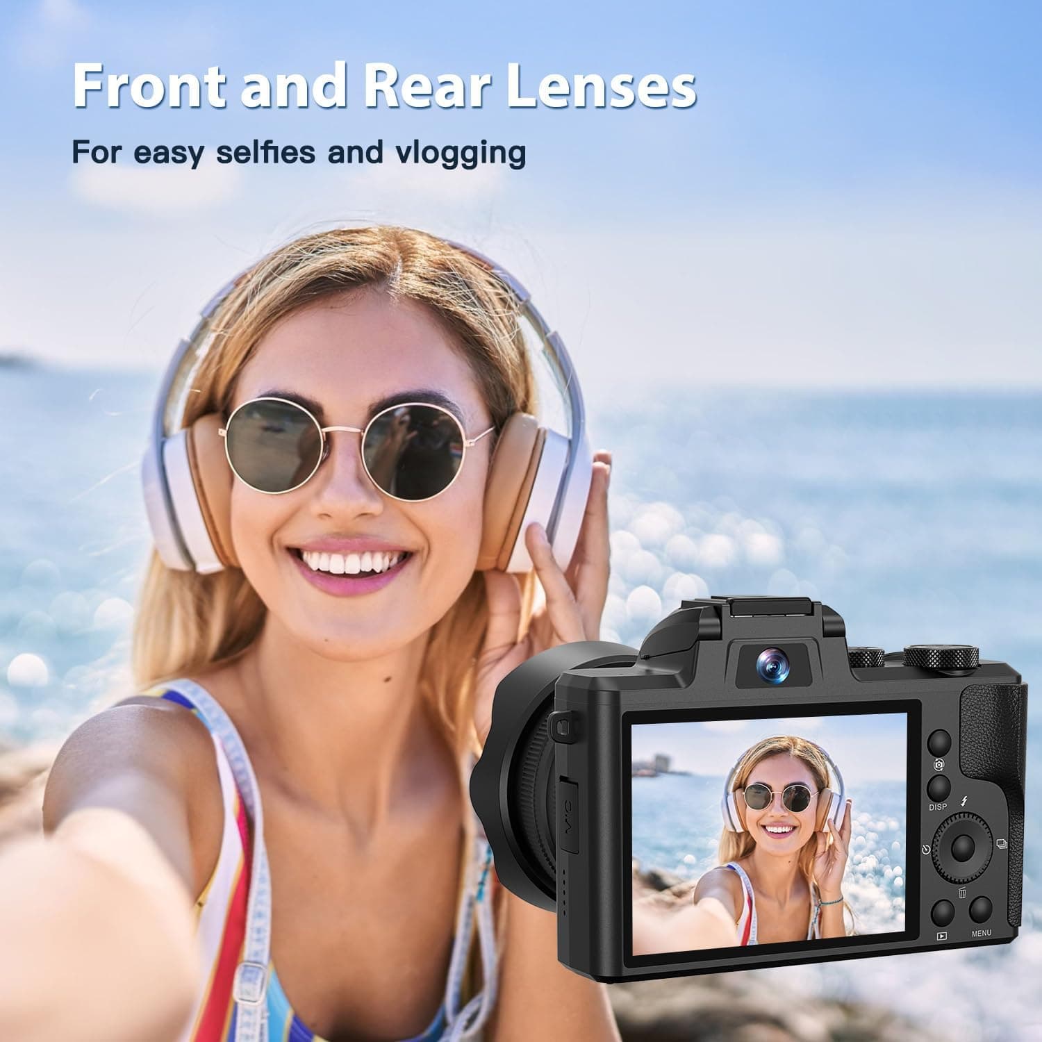 8K Digital Cameras for Photography Autofocus, WiFi 88MP Vlogging Camera with Dual-Lens, Flash, 16X Digital Zoom, Touch Screen, Travel Camera Anti-Shake with Lens Hood, 64GB Card,2 Batteries Dark Black - Image 6