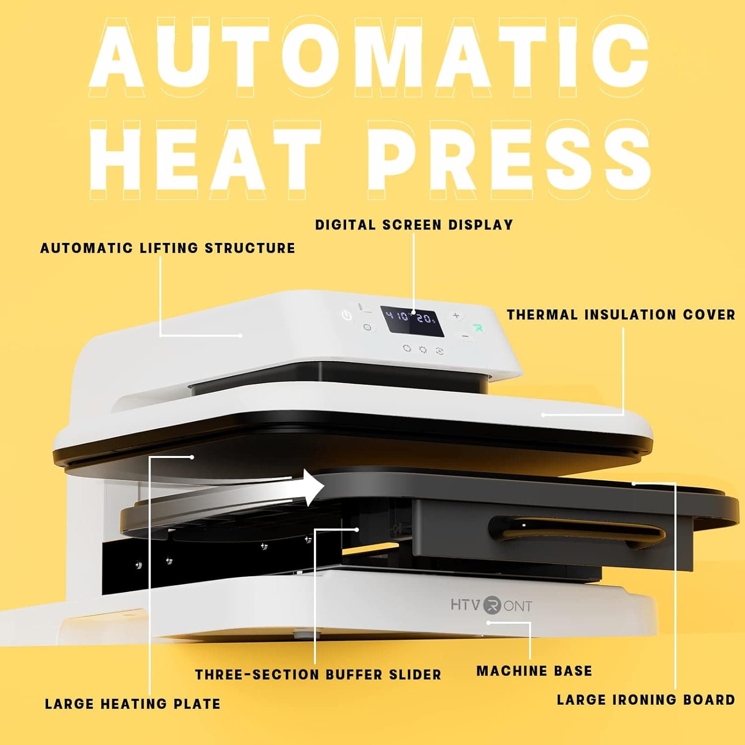 HTVRONT Auto Heat Press Machine for T Shirts - 15x15 Smart T Shirt Press Machine with Auto Release - Professional Heat Press for Sublimation, Vinyl, Heat Transfer Projects white - Image 3