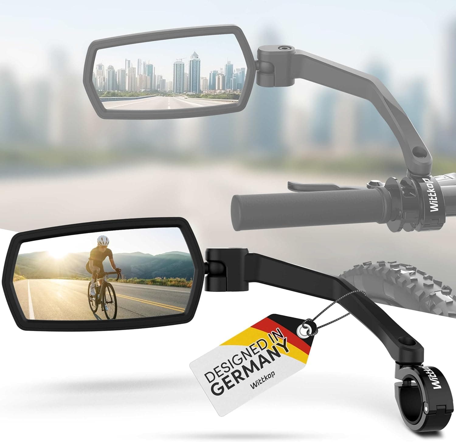 WITTKOP Bike mirror | Large HD field of vision | 360° rotatable & foldable | Mounting above & below | Break-proof & durable | ebike accessories, bike mirror handlebar mount, bicycle mirrors Left - Image 9