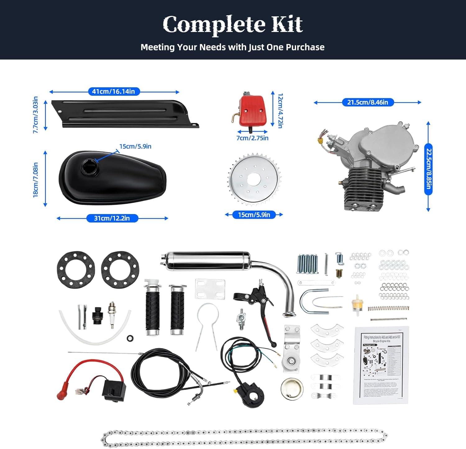 Upgraded Bicycle Engine Kit, 2 Stroke Motorized Bike Engine Motor Kit 100cc Super Fuel-efficient Fit Modified Full Set for 26"-28" Bikes - Image 8