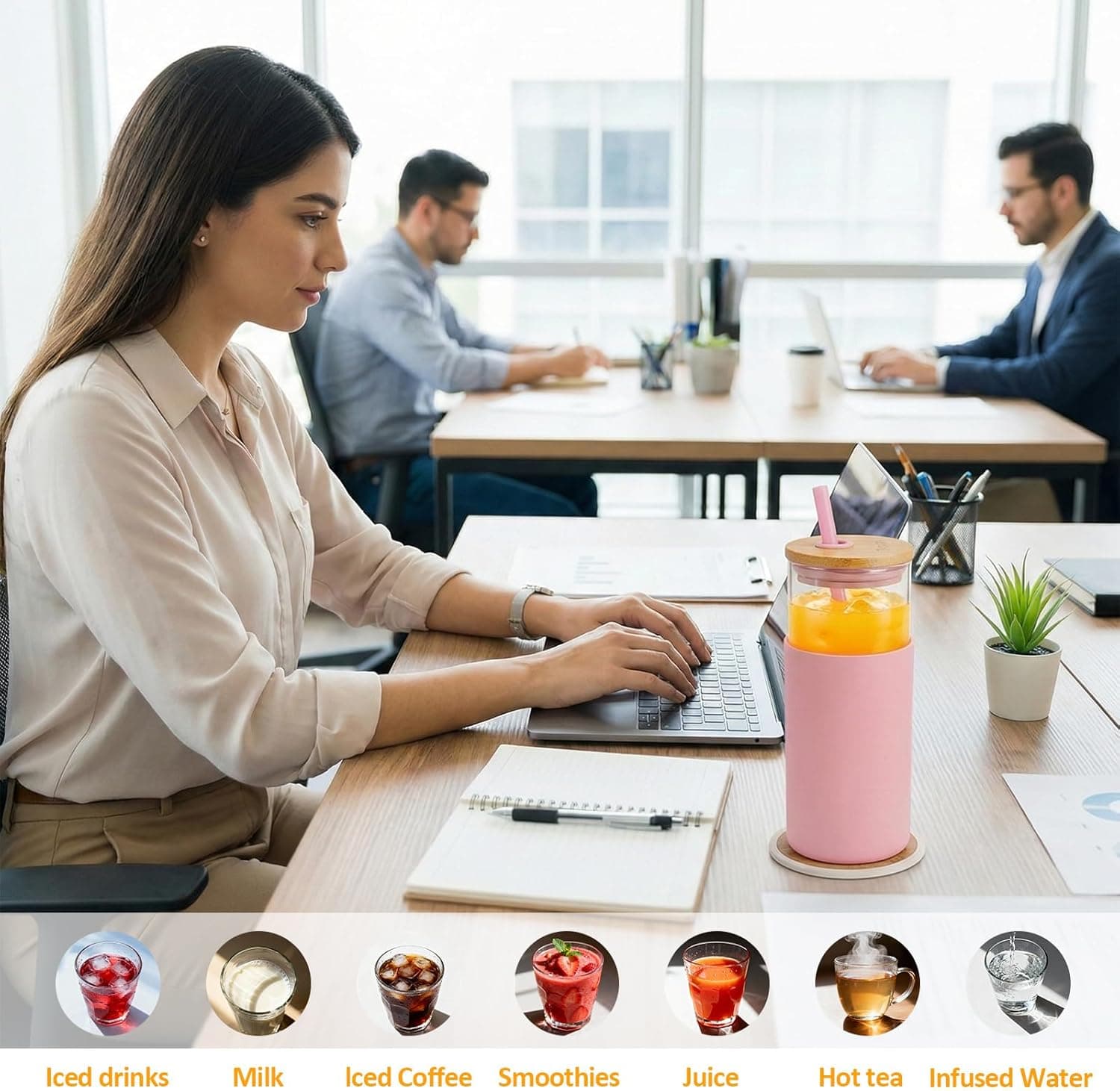 Tronco 20 oz Glass Tumbler with Lid and Straw, Iced Coffee Cup and Smoothie Cup with Bamboo Lids & Protective Silicone Sleeve, Dishwasher Safe, BPA-Free, Glass Cup 1 Pack Amber 20 Ounces (Pack of 1) - Image 8