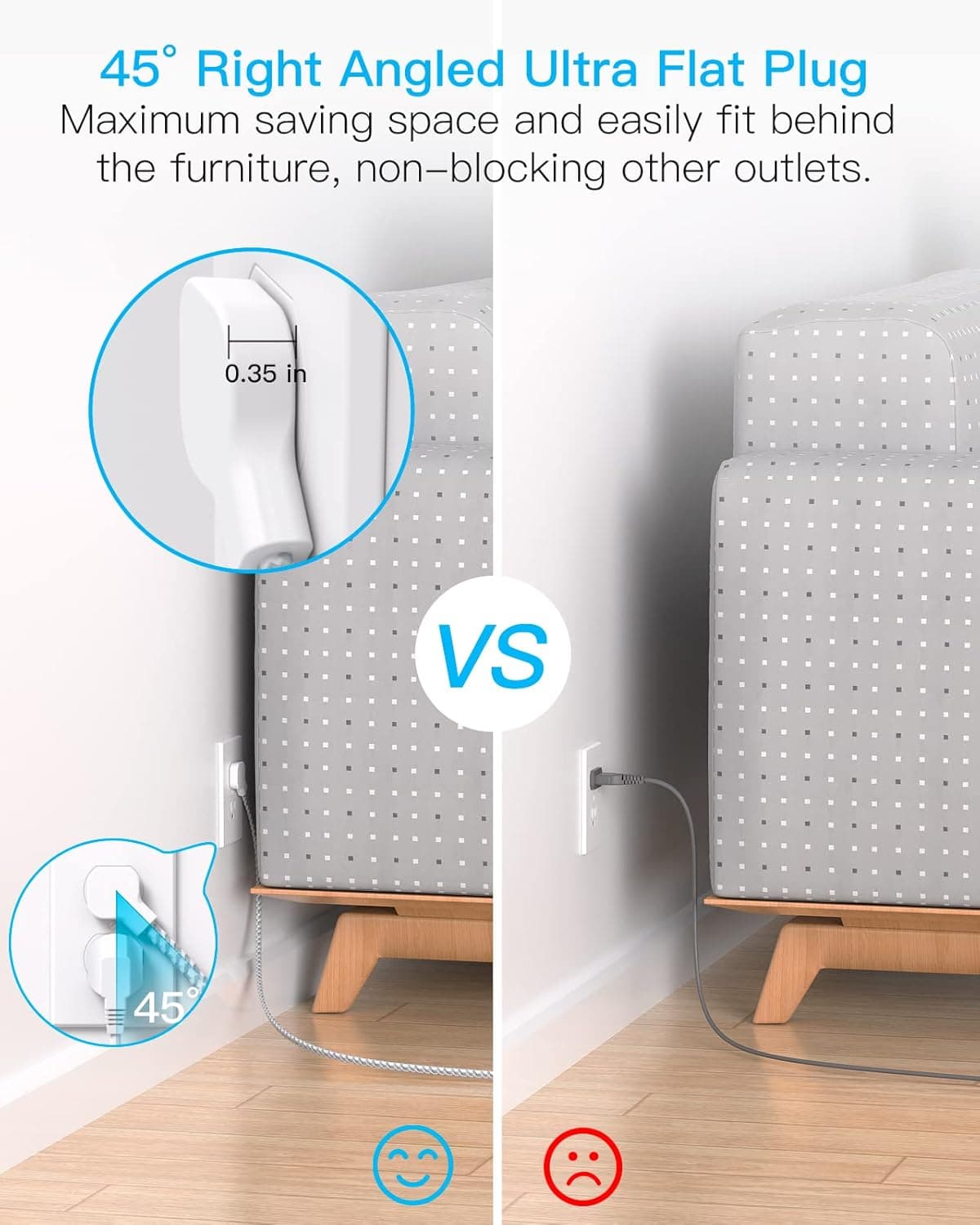 Flat Plug Power Strip, 6ft Ultra Flat Extension Cord - 3 Outlets 4 USB Ports (2 USB C) 22.5W/4.5A Desktop Charging Station, Power Strip No Surge Protection for Cruise Ship, Dorm Room Travel Essentials 6 FT White - Image 3