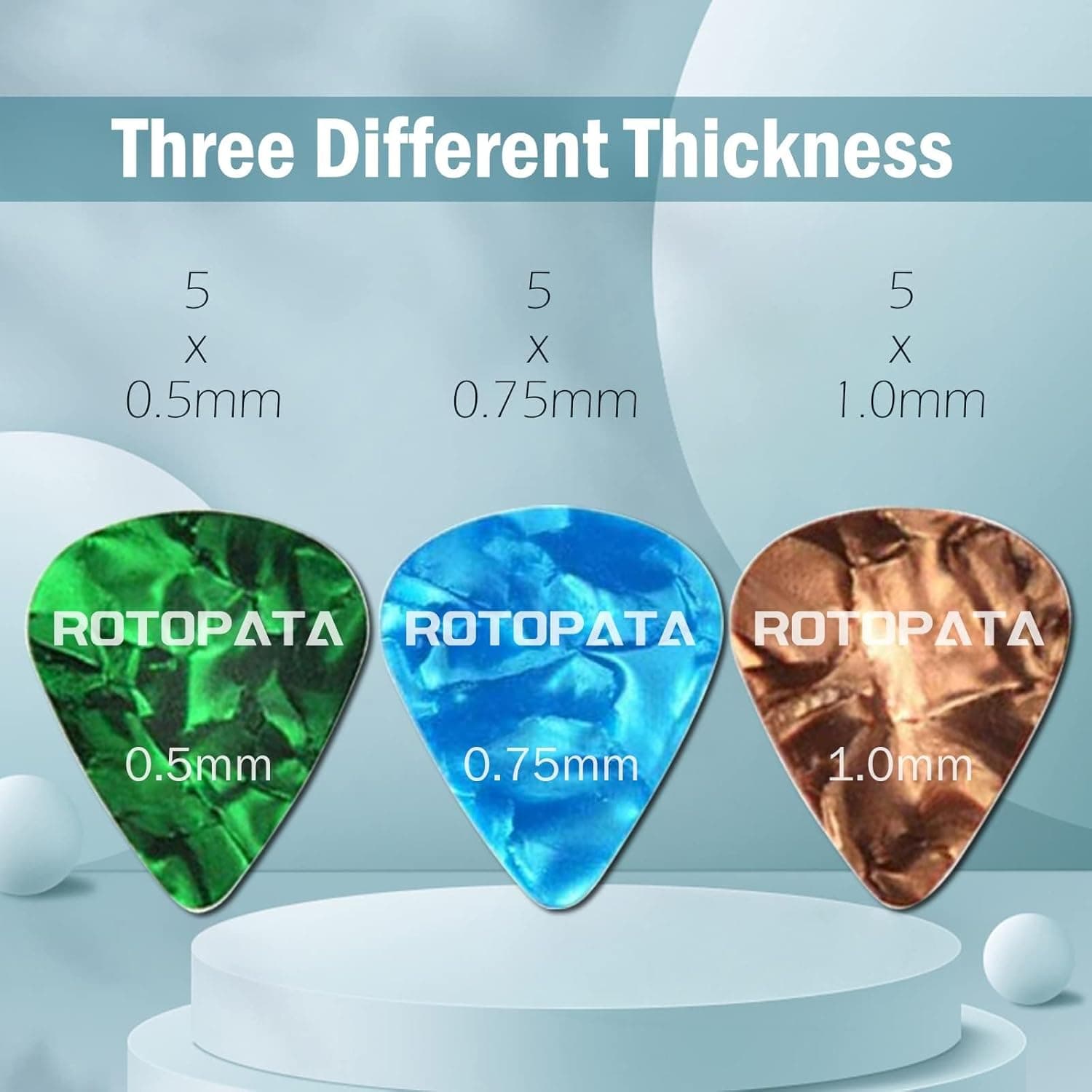 ROTOPATA Guitar Picks with Organizer Storage Box, 0.5 0.75 1.0 mm Thin Medium Heavy Plectrums, Colorful Celluloid Guitar Accessories for Bass Electric Acoustic Guitars Ukulele, 12 Pack - Image 3