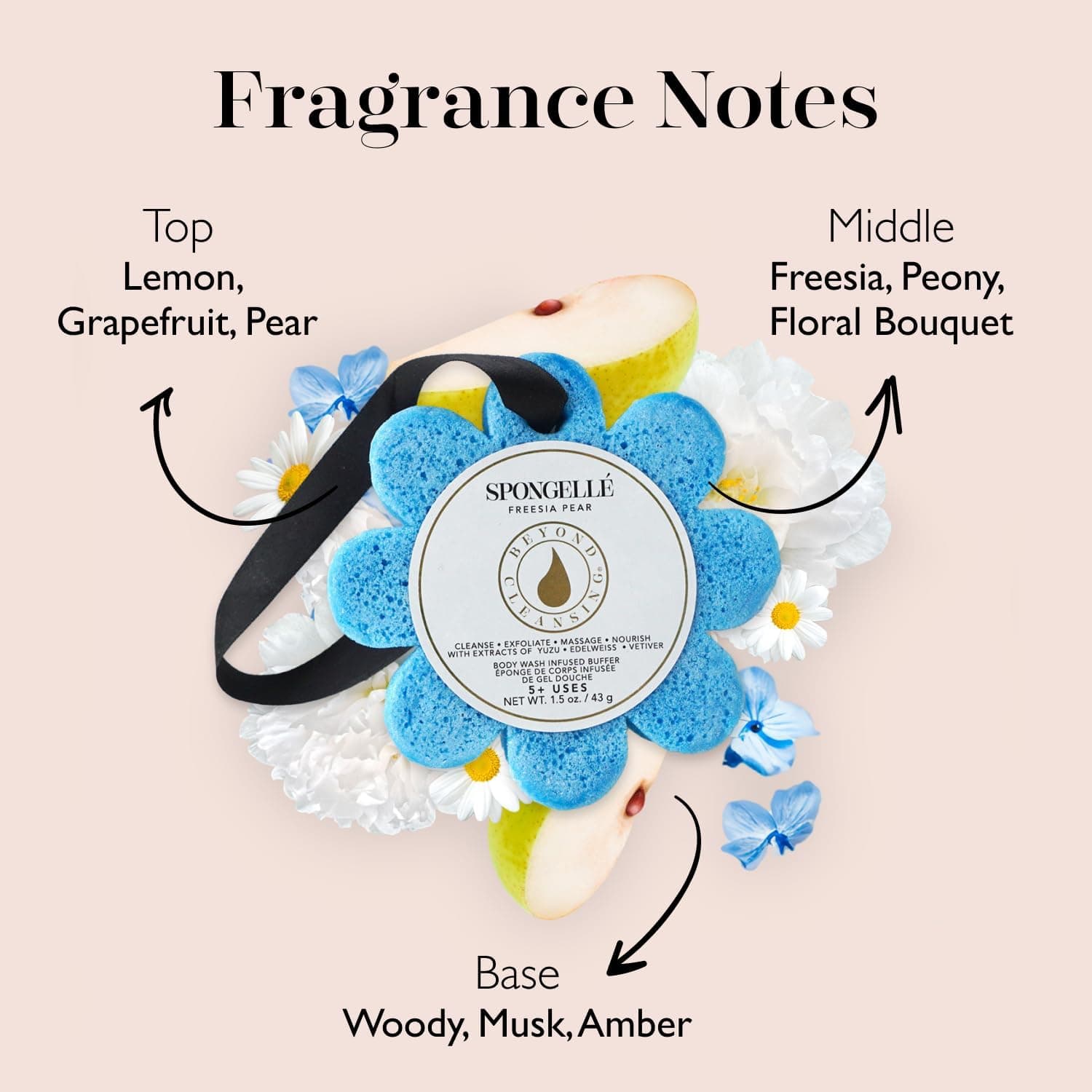 Spongelle Freesia Pear Wild Flower Buffer Body Scrubber | Bath & Shower Loofah for Women | Exfoliator with Body Wash Infused Sponge | 14+ uses Freesia Pear 1 Count (Pack of 1) - Image 4