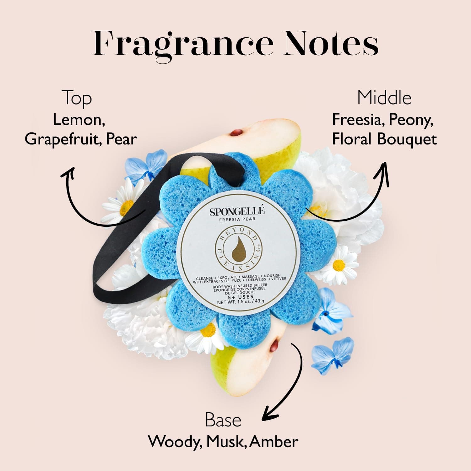 Spongelle Freesia Pear Wild Flower Buffer Body Scrubber | Bath & Shower Loofah for Women | Exfoliator with Body Wash Infused Sponge | 14+ uses Freesia Pear 1 Count (Pack of 1) - Image 4