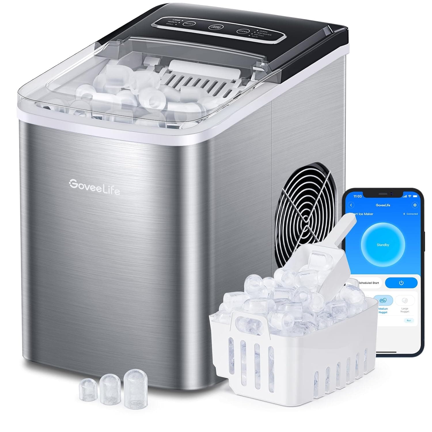 GoveeLife Smart Countertop Ice Makers, Portable Ice Maker Machine with Self-Cleaning, 6 Mins 9 Bullet Ice, 26lbs/24Hrs, Voice Remote for Home Kitchen Party Camping, with Ice Scoop Stainless Silver - Image 2