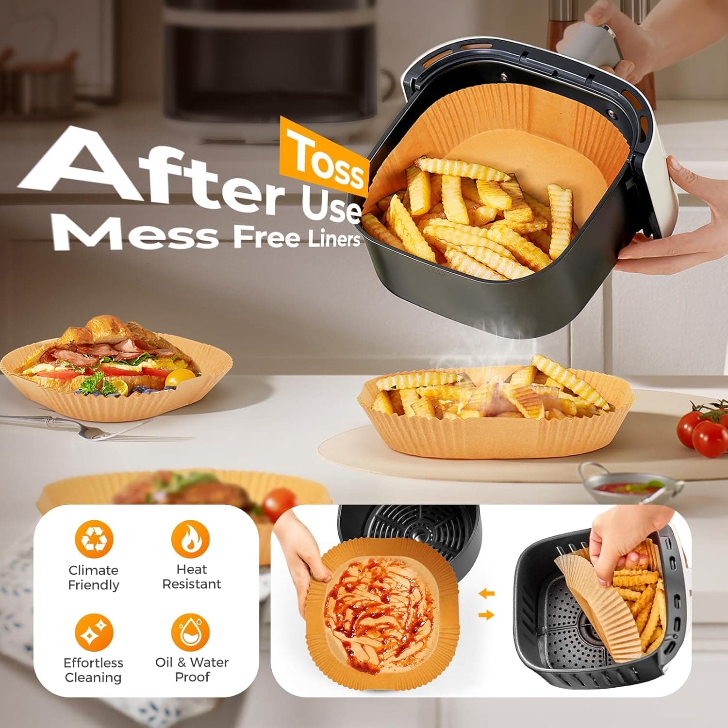 Air Fryer Paper Liners, 125Pcs Parchment Paper, Air Fryer Liners Disposable for Microwave, Non-Stick Air Fryer Liner Square Free of Bleach (8IN) 8"Square 125 - Image 5