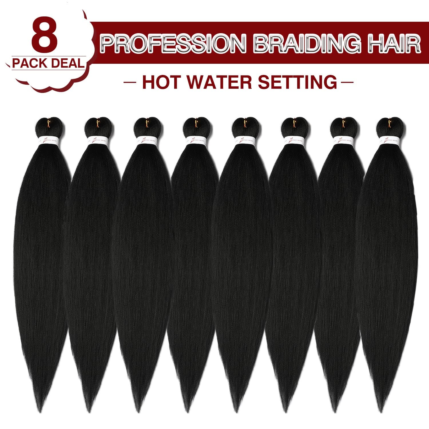 Pre Stretched Braiding Hair 20 Inch 8 Packs Natural Black Braiding Hair Pre Stretched Professional Soft Yaki Texture, Hot Water Setting Hair Extensions for Braids (20inch,#1B) #1B 20 Inch (Pack of 8) - Image 7