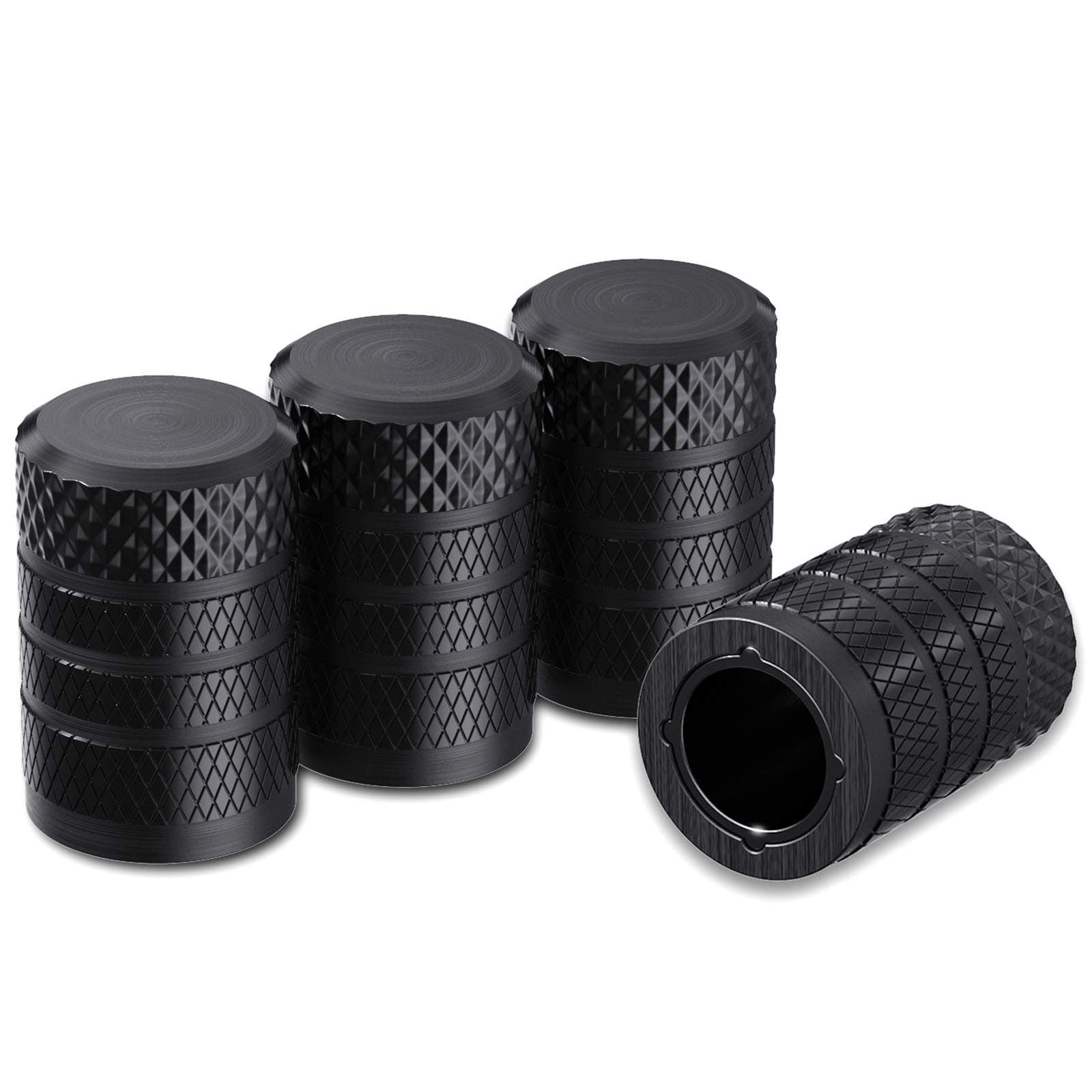 Tapones para Válvulas de Neumáticos CKAuto, Negros, 4 pcs/Paquete, Juego de Tapones de Válvula de Aluminio Anodizado, Resistente a la Corrosión, Cubierta Universal para Vástago