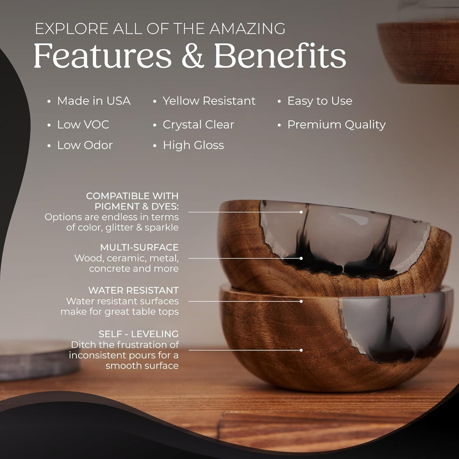 Promise Epoxy Epoxy Resin Kit 1 Gal-Crystal Clear, UV Resistant, Self Leveling, Food Safe for Table Top, Arts & Crafts, Wood Casting, Jewelry Making, Use with Mica Powder, Silicone Molds, Alcohol Ink - Image 4