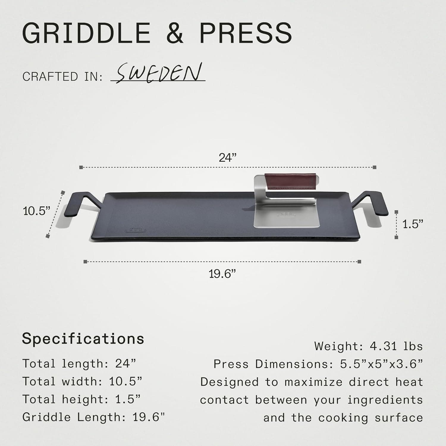 Made In Cookware - Carbon Steel Griddle + Grill Press - (Like Cast Iron, but Better) - Professional Cookware - Crafted in Sweden - Induction Compatible - Image 6