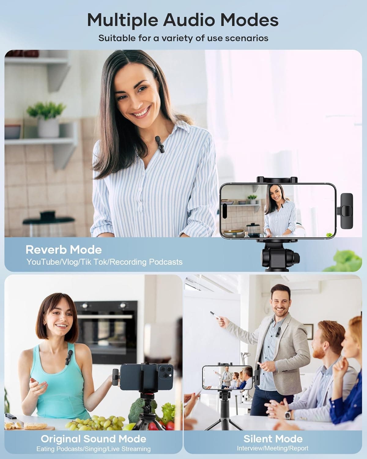 2 Pack Wireless Lavalier Microphone for iPhone iPad and Android Phone, Lapel Mic Plug and Play Wireless Mic Noise Reduction Mini Microphone for Video Recording Interview Podcast Vlog YouTube Tiktok Mic 2 (2 TX + 1 RX) - Image 4