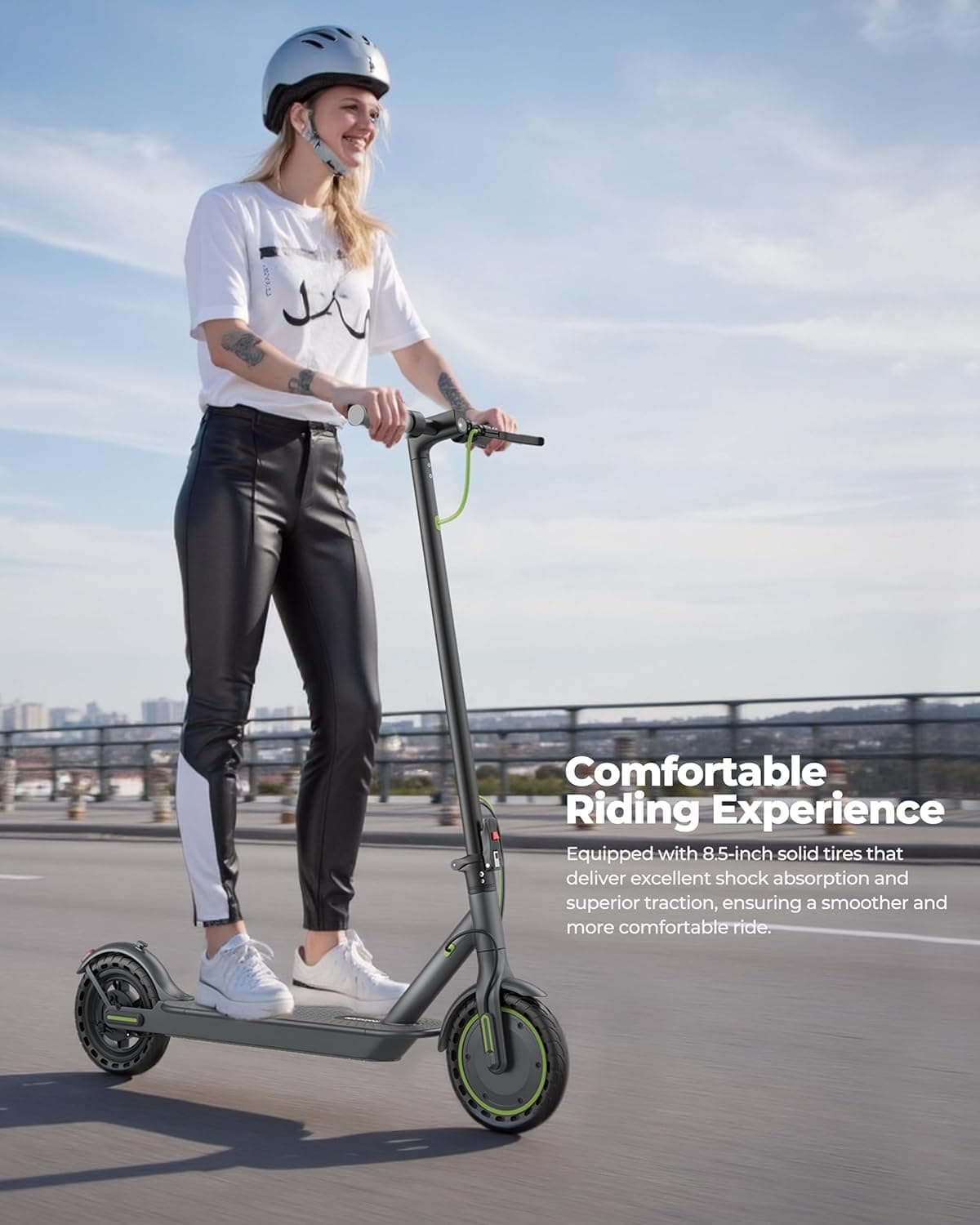Electric Scooter - 8.5"/10'' Solid Tires, 350W/500W Motor, Up to 19-22MPH and 21-24Miles Long-Range Portable Commuting Scooter for Adults with Double Braking System and App 350W 8.5'' 15Miles Green - Image 8