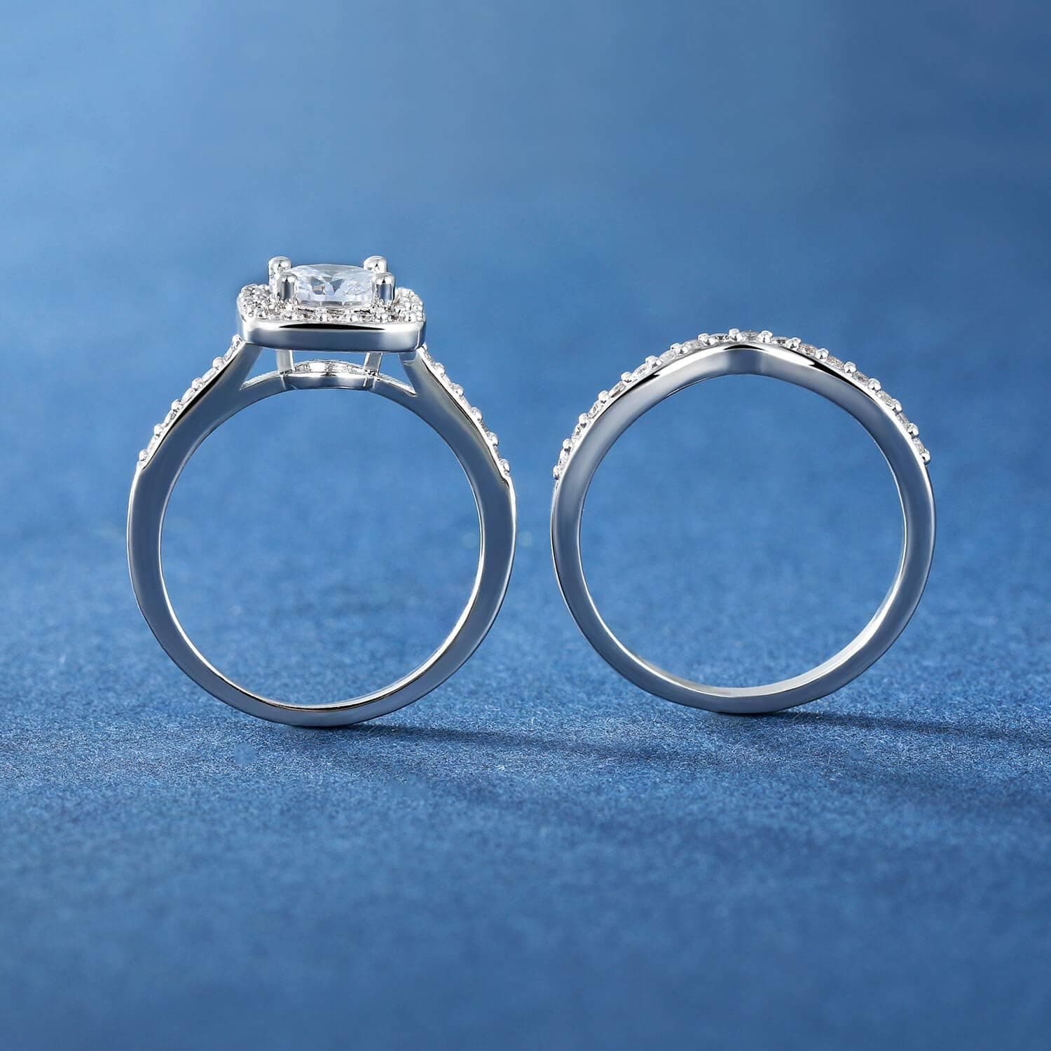 MDFUN 18K White Gold Plated Cubic Zirconia Two-in-One Halo Wedding Engagement Promise Eternity Ring for Women 7 - Image 6