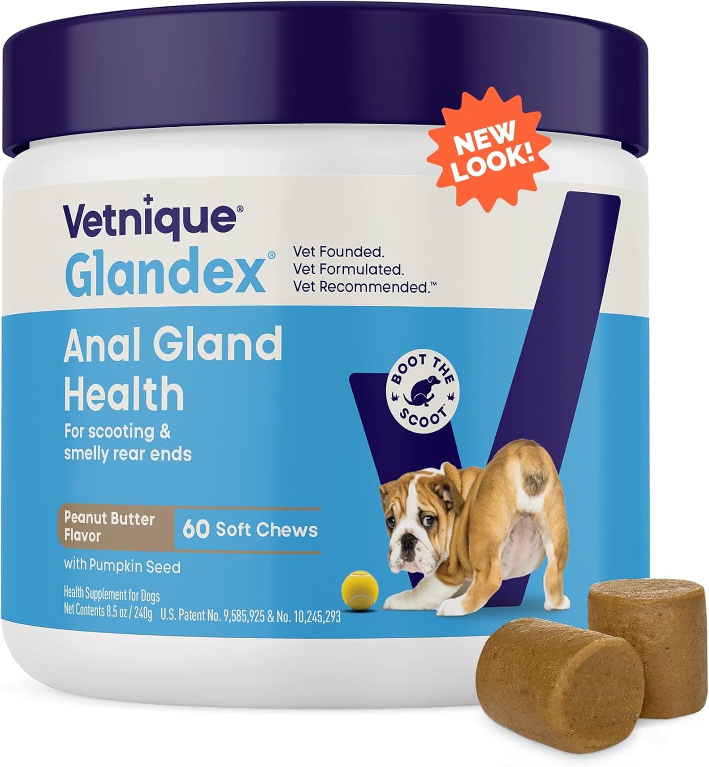 Vetnique Glandex Anal Gland Soft Chew Treats na may Kalabasa para sa mga Enzima ng Tiyan ng Aso, Probiotics Fiber Supplement para sa mga Aso Bo - Image 2