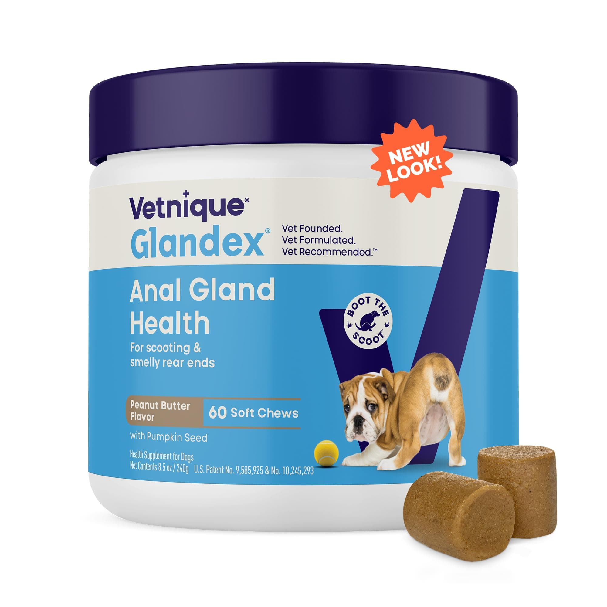 Vetnique Glandex Anal Gland Soft Chew Treats na may Kalabasa para sa mga Enzima ng Tiyan ng Aso, Probiotics Fiber Supplement para sa mga Aso Bo