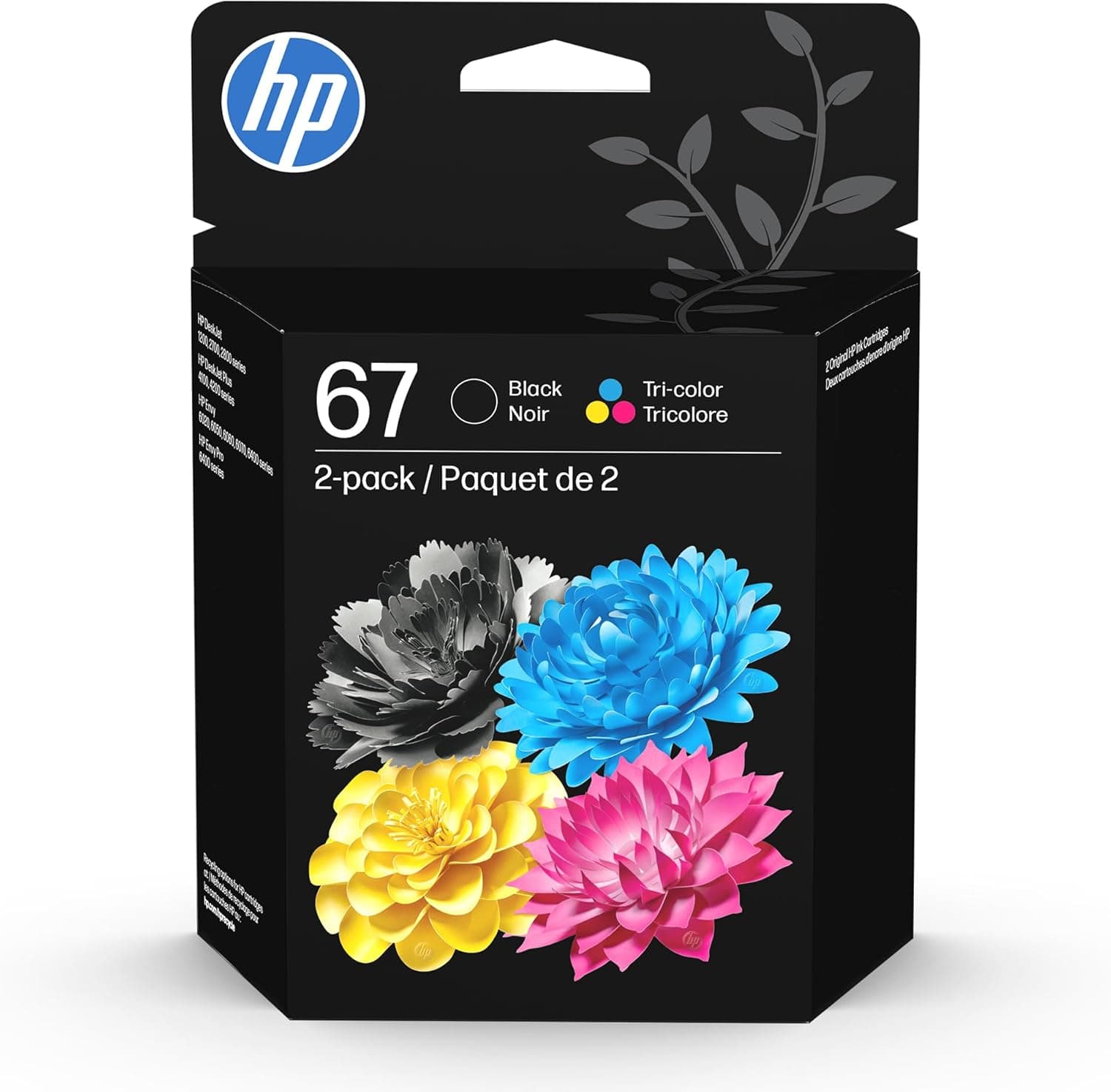 HP 67 Black/Tri-Color Ink Cartridges (2 Count - Pack of 1) | Works with DeskJet 1255, 2700, 4100, Envy 6000, 6400 | Instant Ink Eligible | 3YP29AN | Packaging May Vary - Image 2