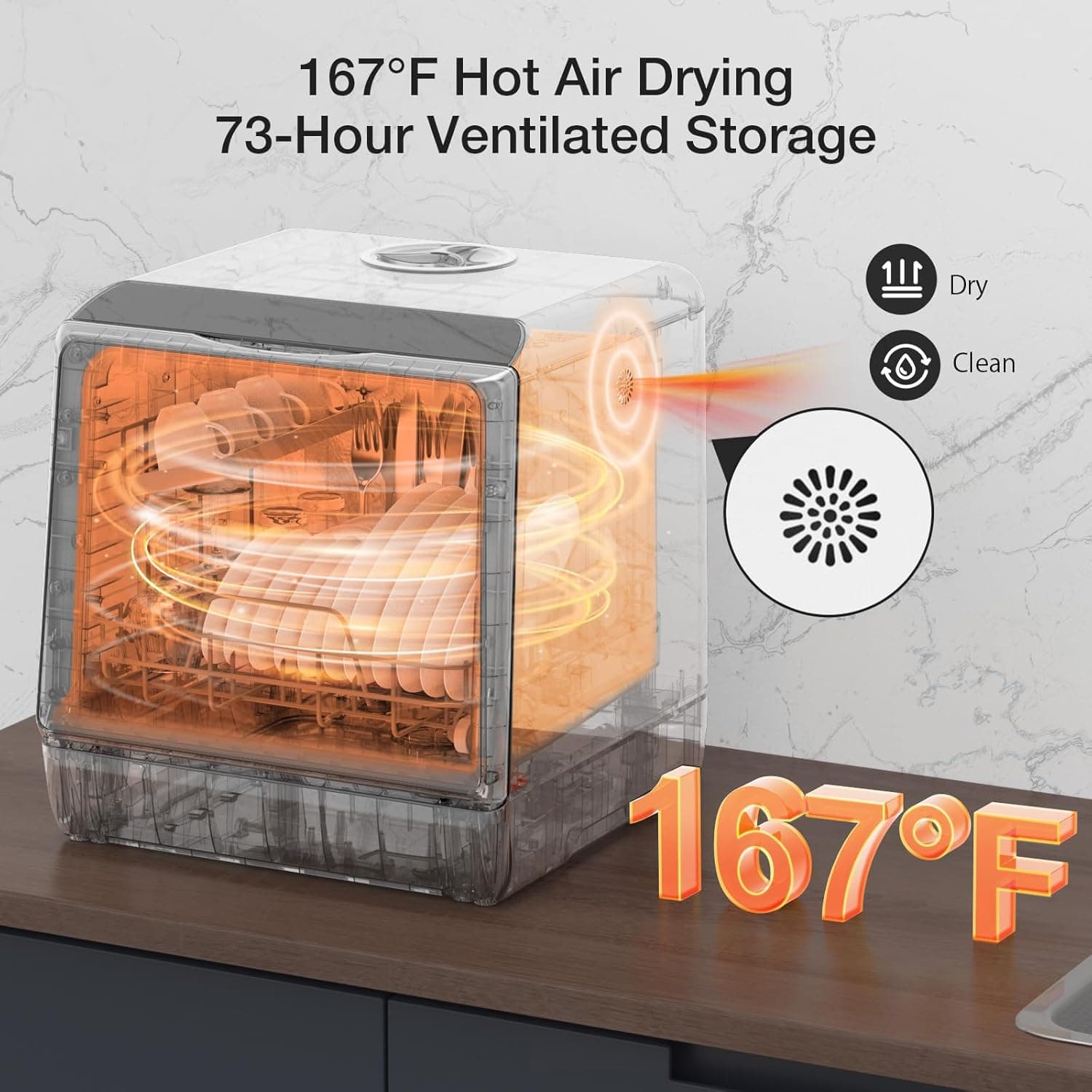 BLITZHOME Portable Dishwasher Countertop, WIFI Smart Dishwasher, Compact Dishwashers with 5L Built-in Water Tank, 6 Programs, 360° Dual Spray, High-Temp& Air-Dry Function, Fruit Cleaning - Image 5