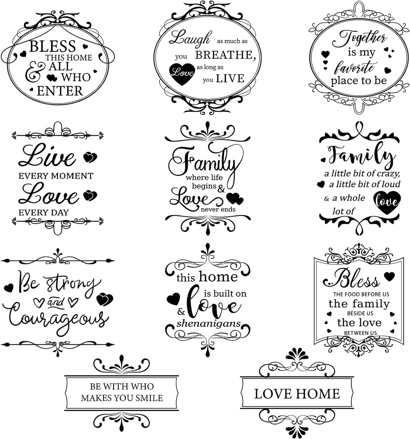 Whaline 11 Sheets Vintage Word Rub on Transfers Decals for Crafts and Furniture Black Warm Letters Rub on Transfer Furniture Stickers Decals for School Home Office DIY Art Craft Decor, 5.5 x 5.5Inch Simple - Image 2