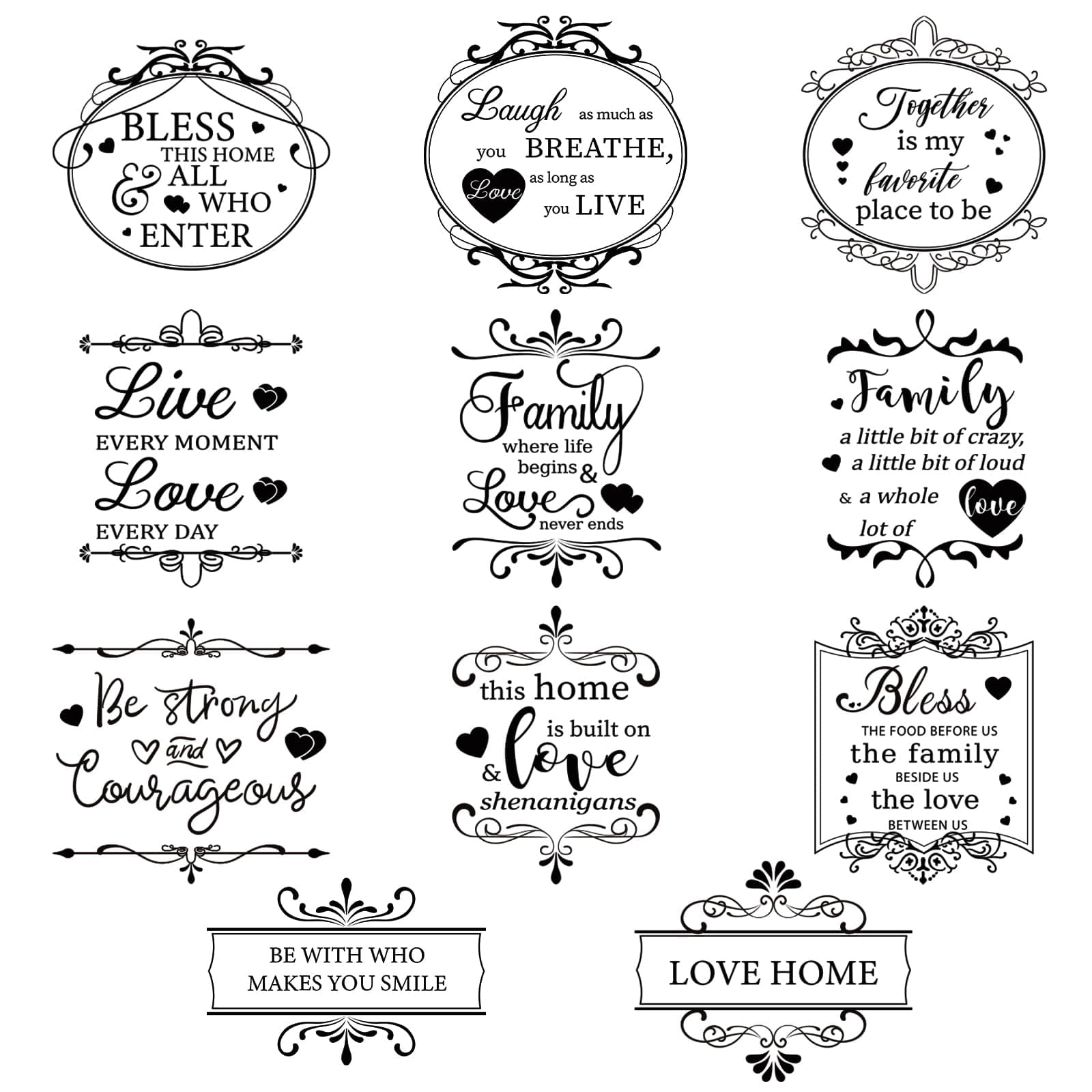 Whaline 11 Sheets Vintage Word Rub on Transfers Decals for Crafts and Furniture Black Warm Letters Rub on Transfer Furniture Stickers Decals for School Home Office DIY Art Craft Decor, 5.5 x 5.5Inch Simple