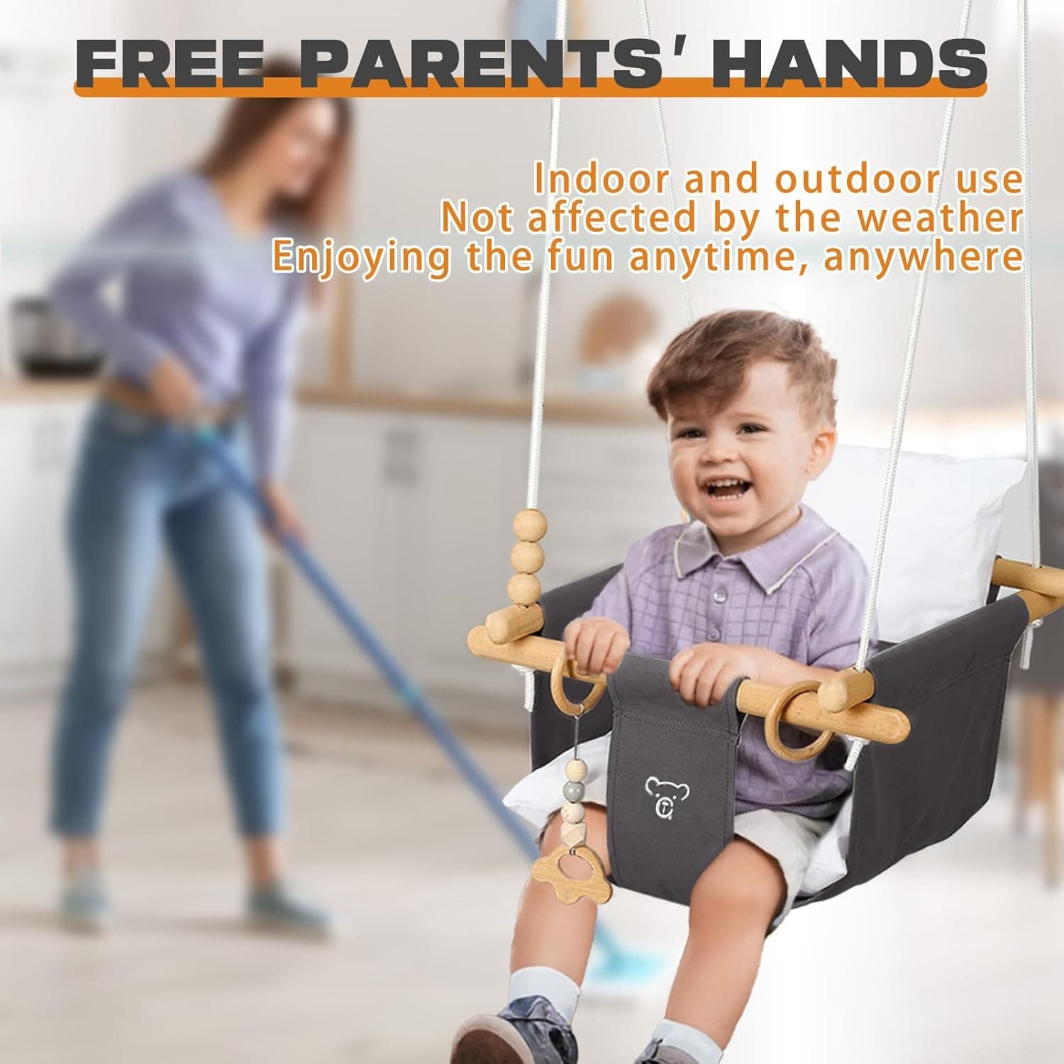 2-in-1 Baby Jumper & Swing - Foldable Stand, Stable Toddler Swing Set for Indoor & Outdoor Use Black - Image 7