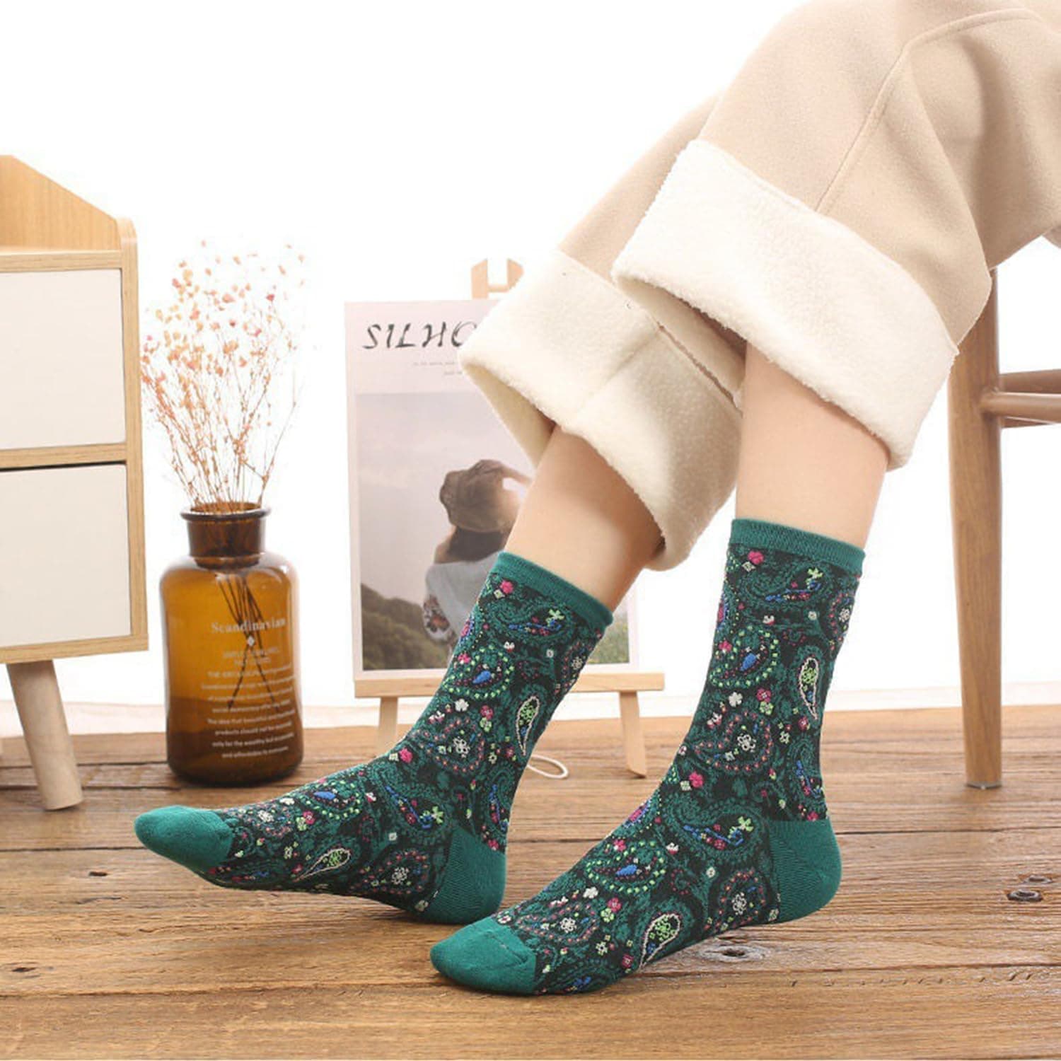 Benefeet Sox Cute Patterned Crew Socks for Women Girls Fun Novelty Graphic Design Casual Cotton Dress Socks One Size 5 Pair-paisley - Image 7