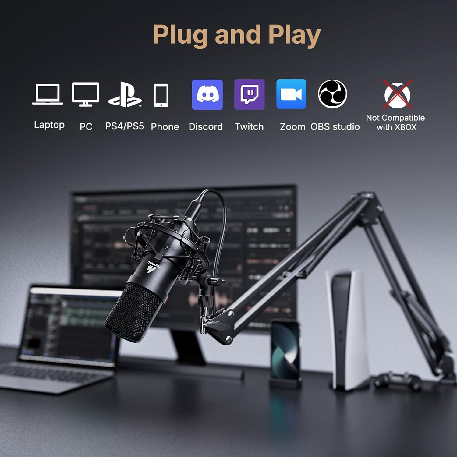 USB Microphone, MAONO 192KHZ/24Bit Plug & Play PC Computer Podcast Condenser Cardioid Metal Mic Kit with Professional Sound Chipset for Recording, Gaming, Singing, YouTube (AU-A04) A04 Mic Black - Image 5