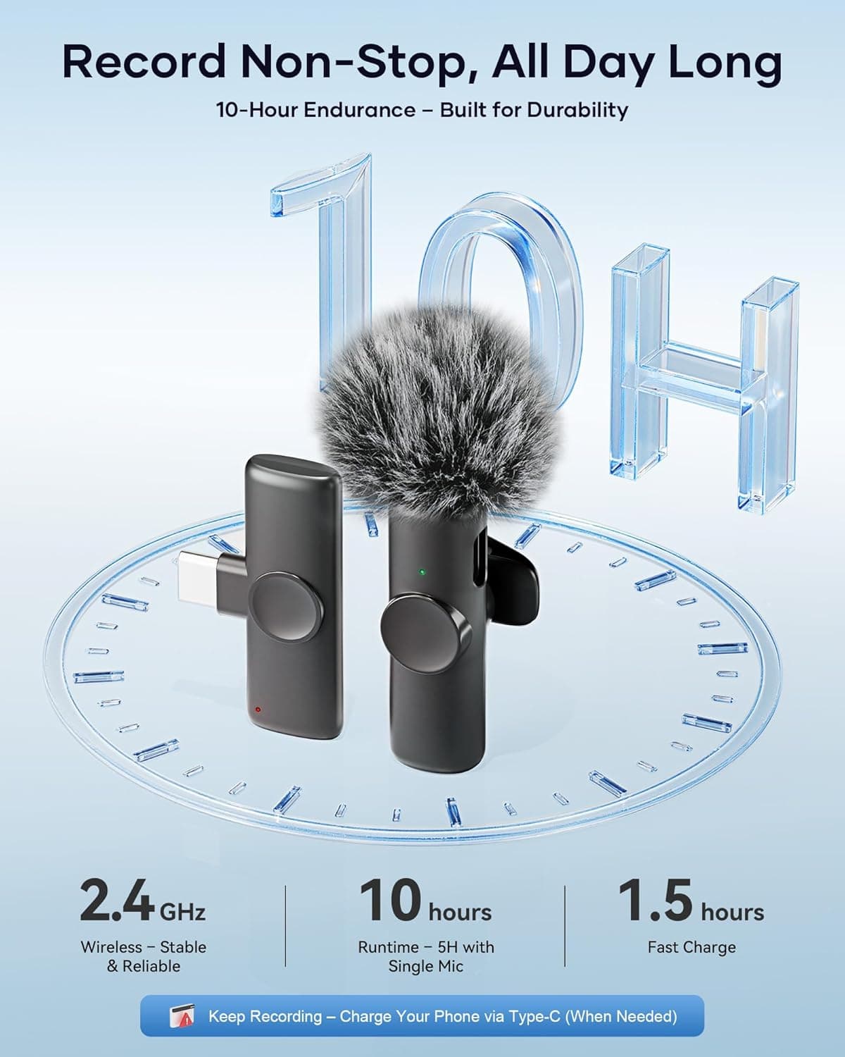 Microphone sans fil pour iPhone, iPad et téléphone Android, pack de 2 microphones lavalier sans fil avec réduction de bruit, plug and play - Image 5