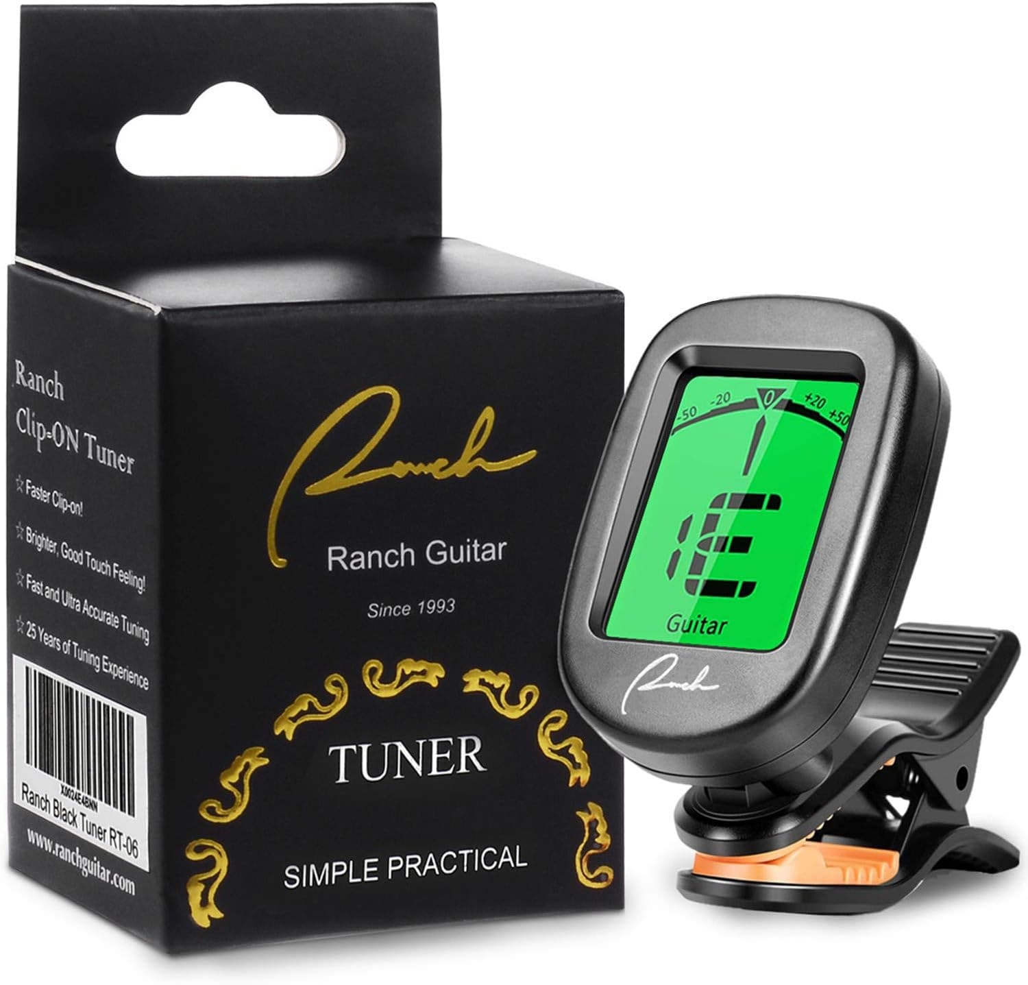 Ranch Guitar Tuner Clip On for Acoustic/Electric Guitar, Ukulele, Violin, Bass, Banjo and Chromatic Tuning Modes - Classical Black - Image 2