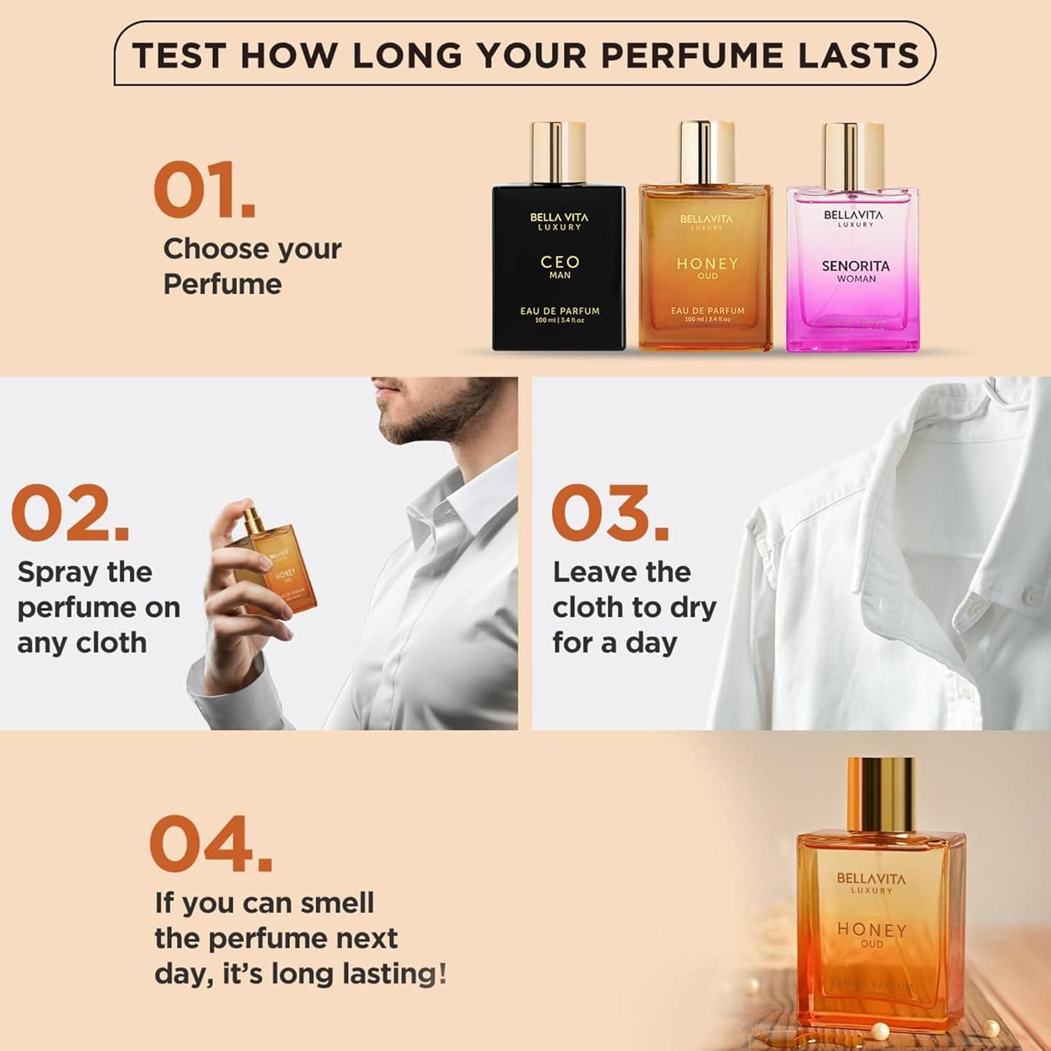 BellaVita Luxury Honey Oud Eau de Parfum (3.4 fl. oz.) | Patchouli, Vanilla, Bergamot, Floral & Spicy + Made with Clean & Vegan Essentials Oils + Cruelty Free | Long-Lasting Unisex Fragrance - Image 10