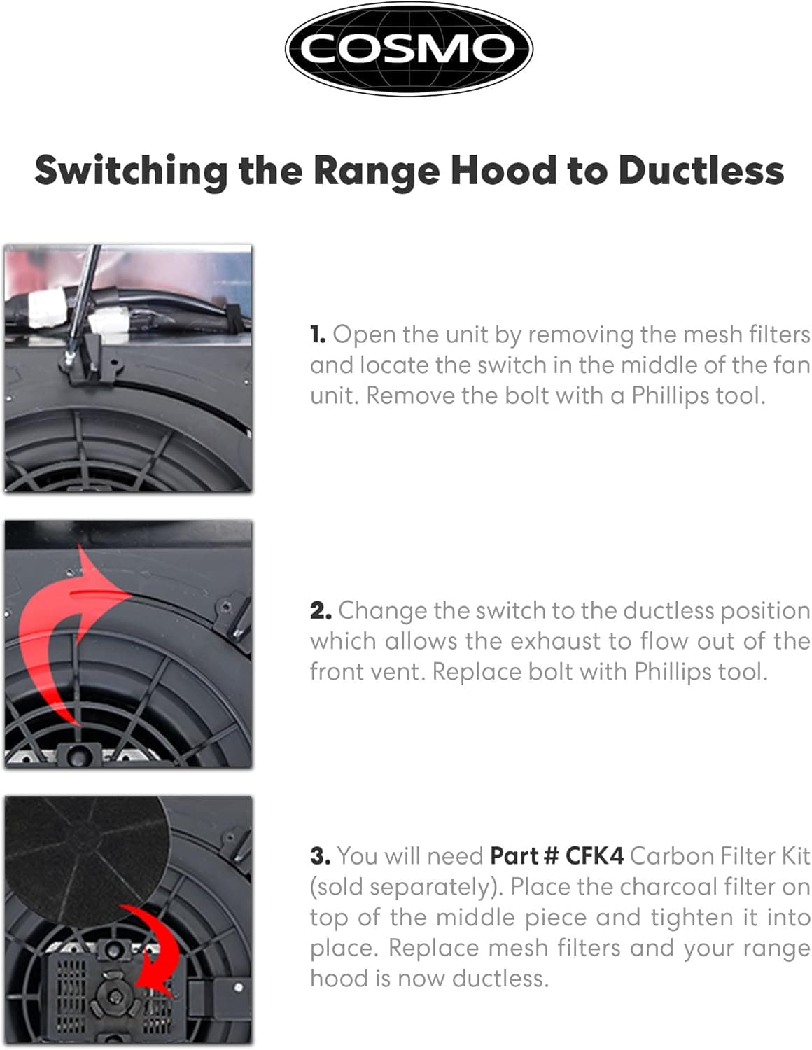 COSMO COS-5MU30 30 in. Delta Collection Ducted Under Cabinet Range Hood, Button Controls, Reusable Filters, LED Lights, Stainless Steel Stainless Steel 30 inch - Image 7