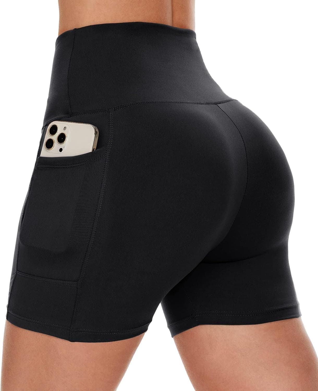 CAMPSNAIL Biker Shorts Women with Pockets - 3"/5"/8" High Waisted Workout Spandex Tummy Control Gym Running Yoga Shorts 5 IN Large-X-Large 1#black - Image 2