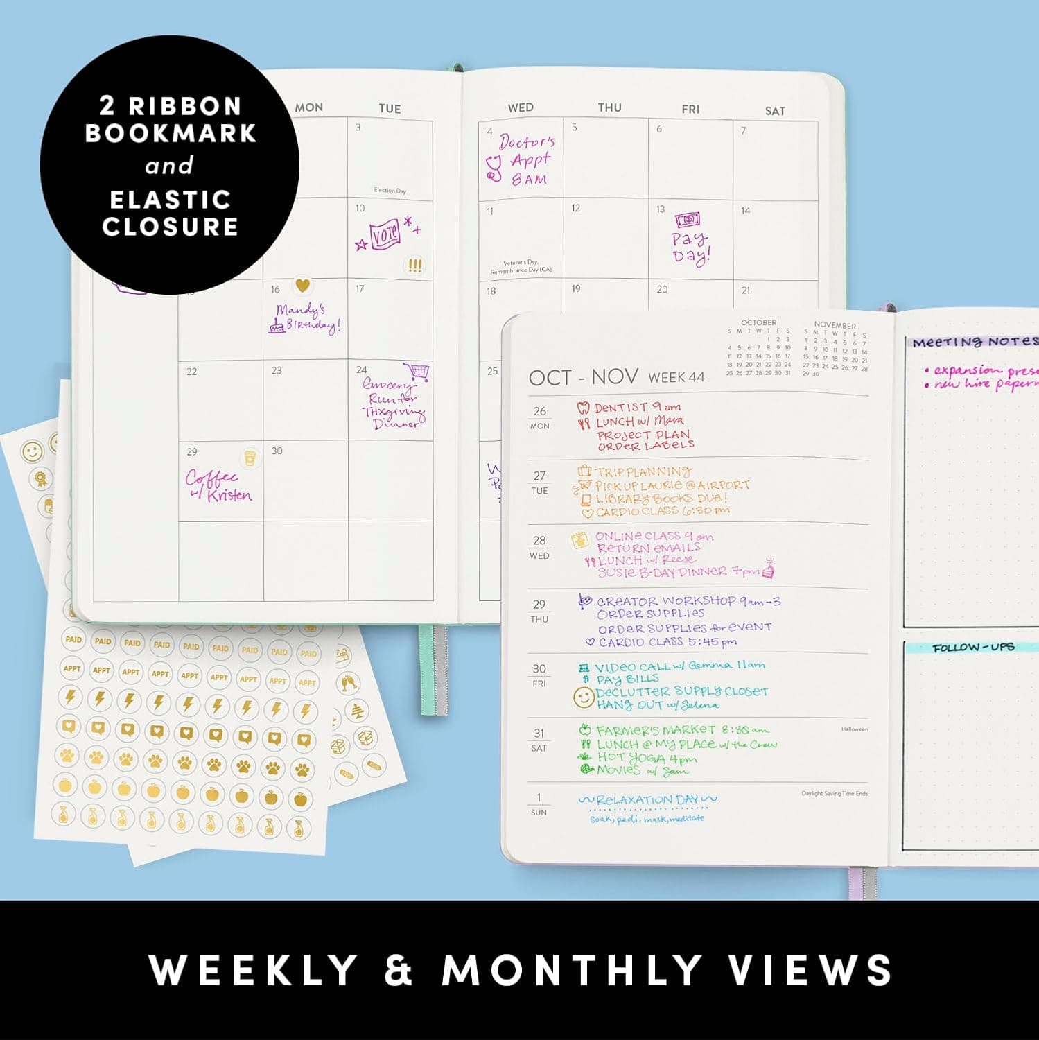 PAPERAGE Planificador Semanal y Mensual 2026, 12 Meses (Enero 2026 - Diciembre 2026), 5.6 in x 8 in, Planificador de Tapa Dura 2026 con Páginas Semanales y Mensuales, Páginas de Notas, Stickers y Bolsillo Trasero – Negro - Image 3