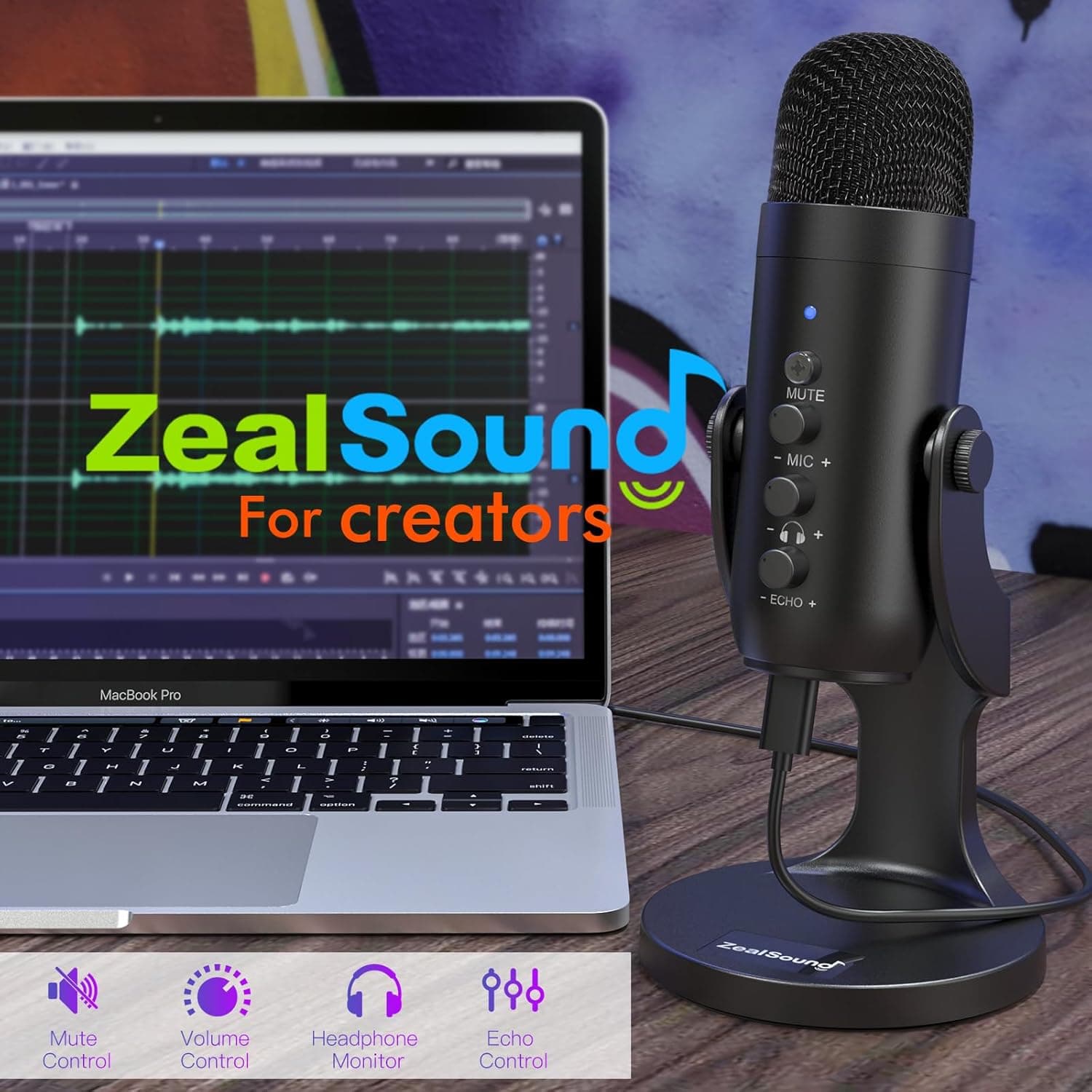 ZealSound Podcast Microphone for PC, Noise Cancellation USB Mic with Gain, Volume Adjustment & Mute Button, Monitoring & Echo, for YouTube, TikTok, Podcasting, Streaming, iPhone, iPad, Android, Mac Black - Image 8